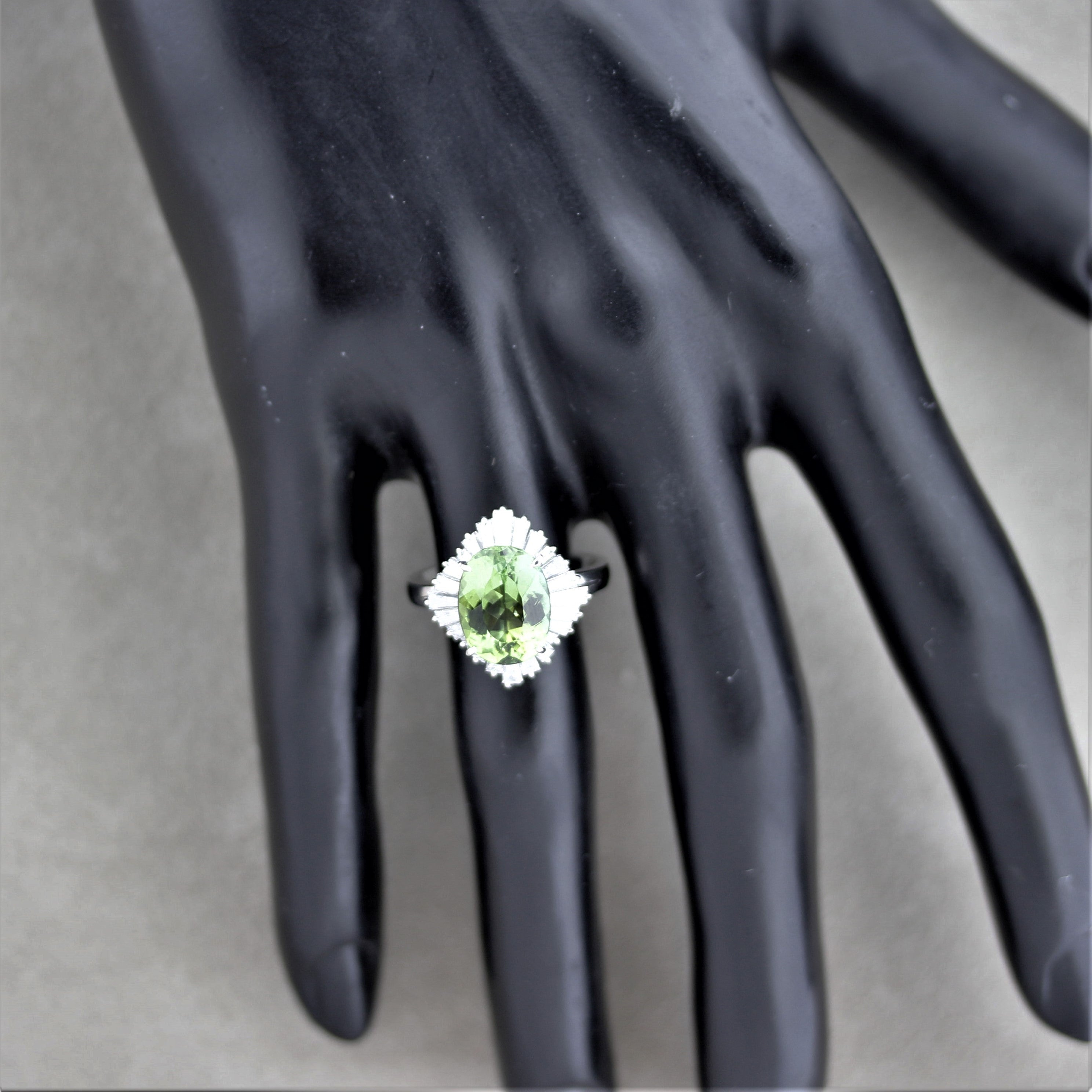 Green Tourmaline Diamond Platinum Ring