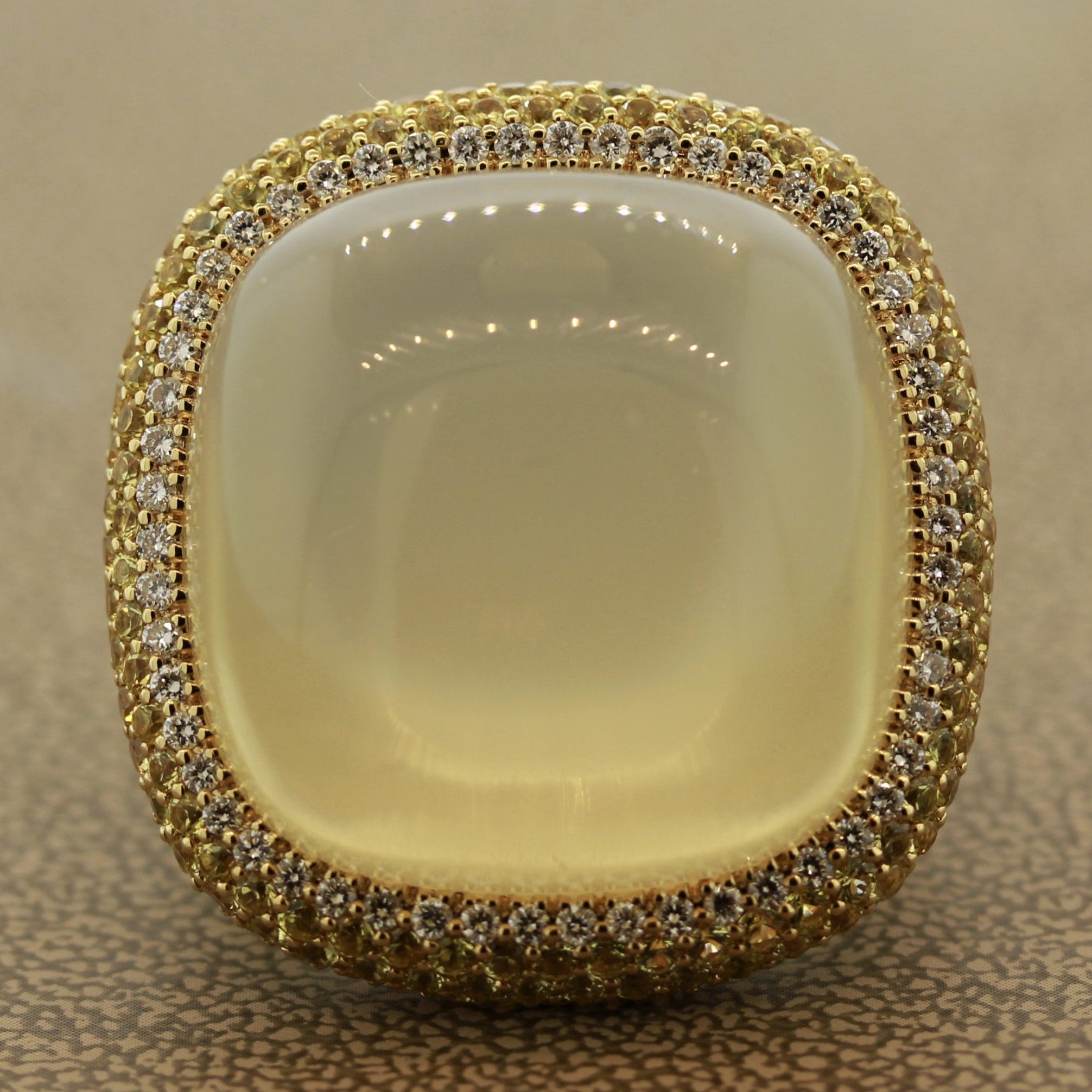 Impressive Moonstone Diamond Yellow Sapphire Gold Cocktail Ring