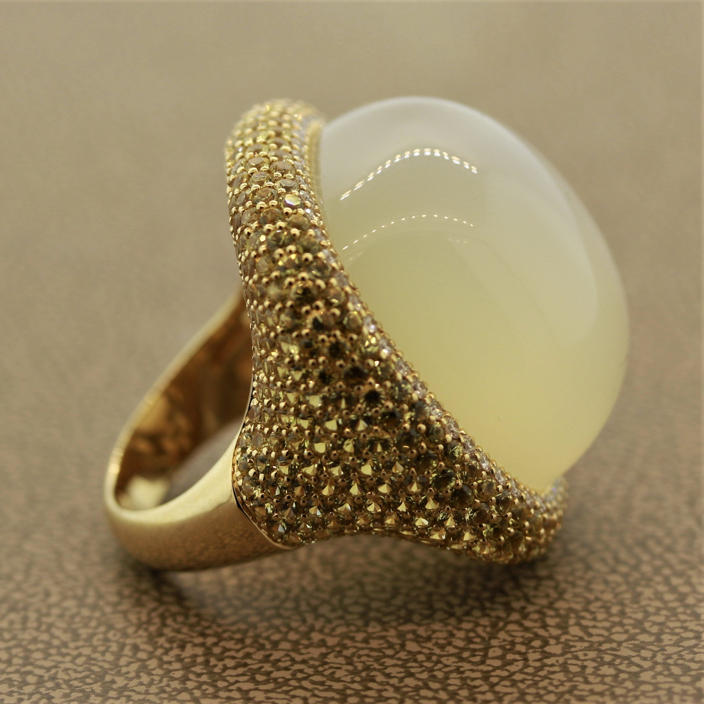 Impressive Moonstone Diamond Yellow Sapphire Gold Cocktail Ring