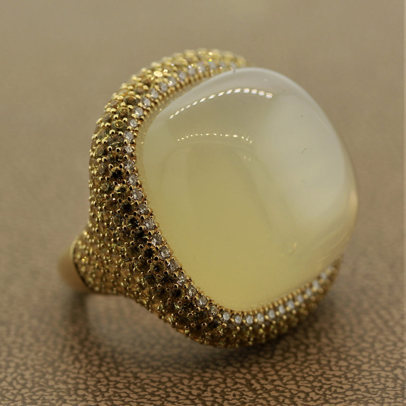 Impressive Moonstone Diamond Yellow Sapphire Gold Cocktail Ring