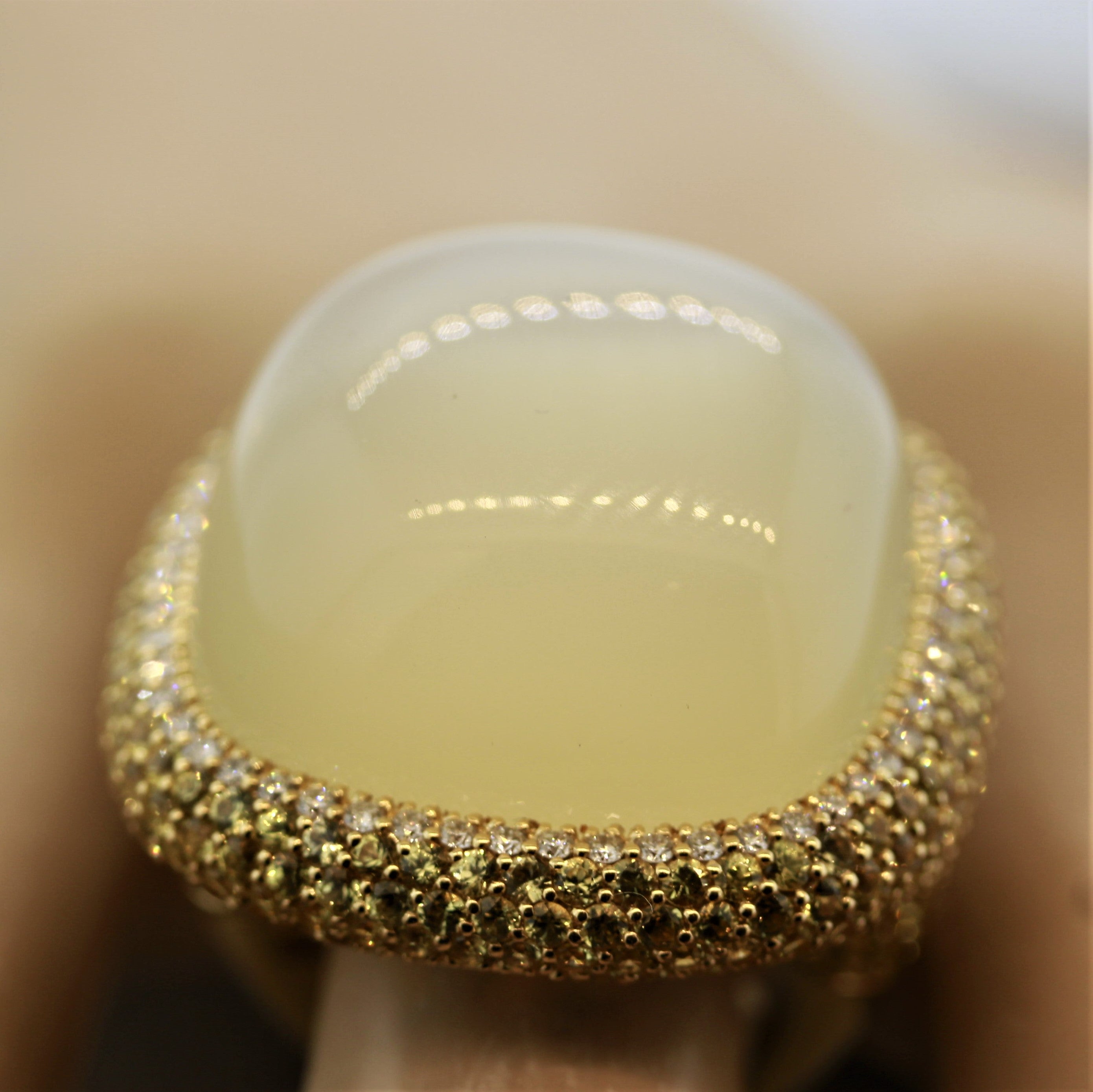 Impressive Moonstone Diamond Yellow Sapphire Gold Cocktail Ring