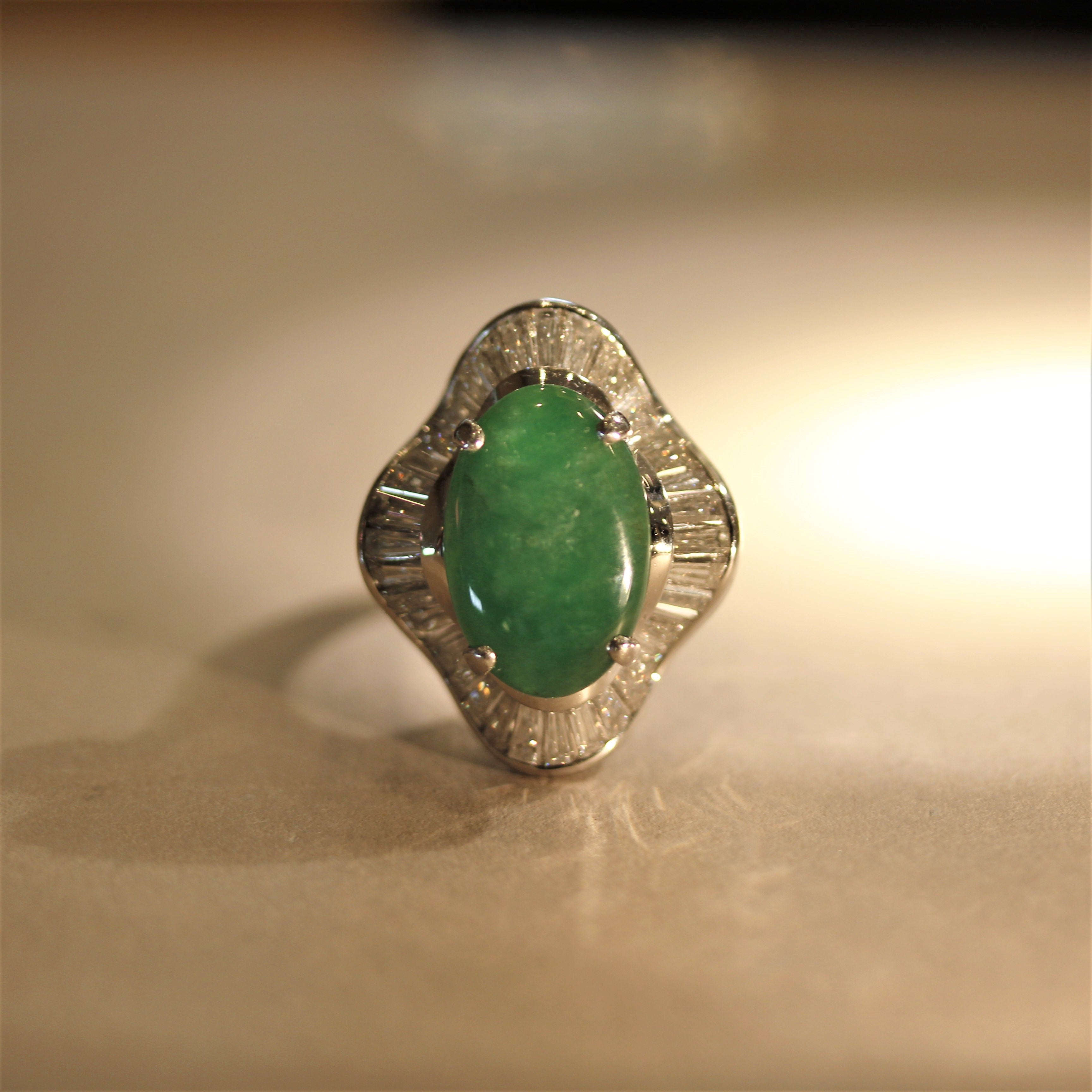 Jadeite Jade Diamond Platinum Ballerina Cocktail Ring