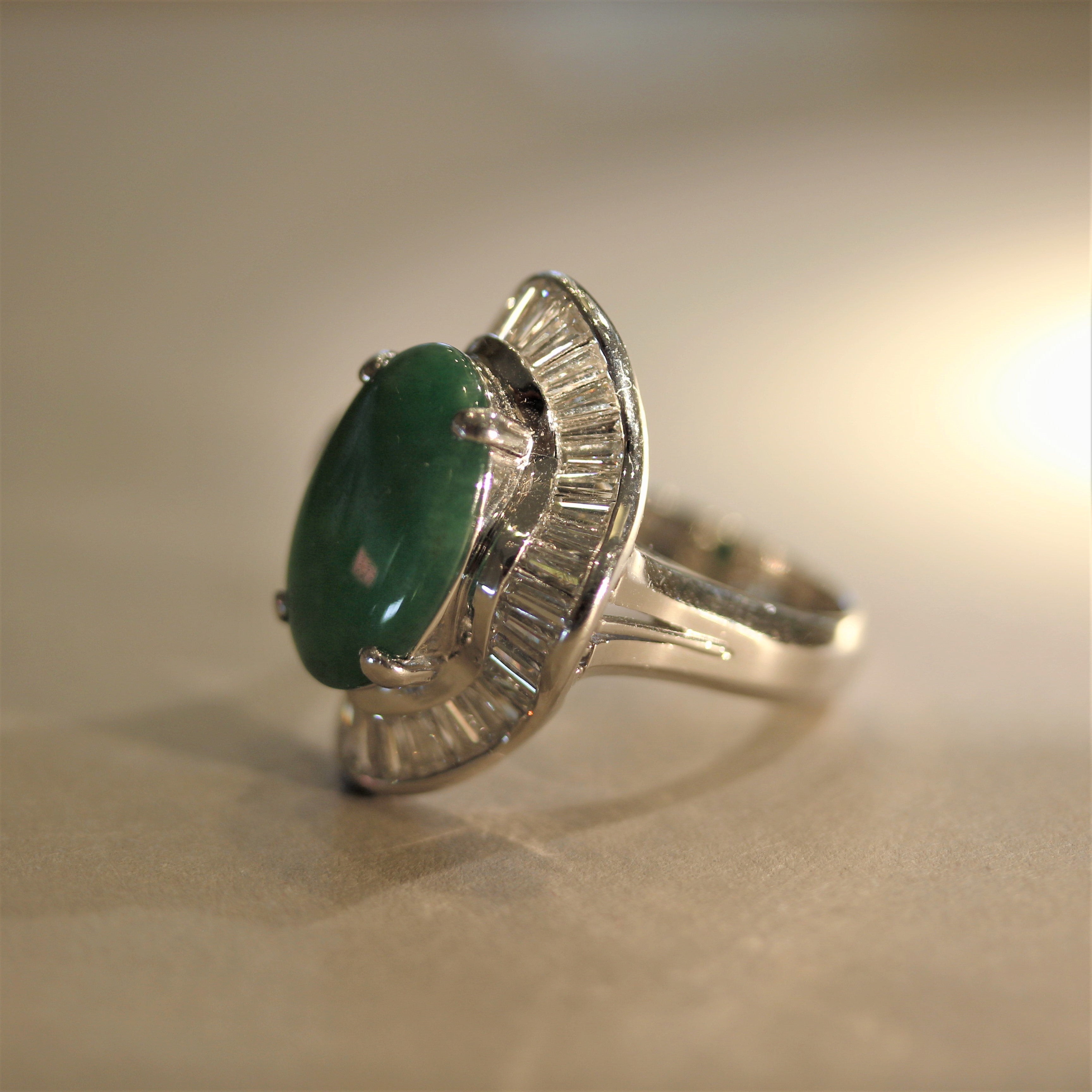 Jadeite Jade Diamond Platinum Ballerina Cocktail Ring