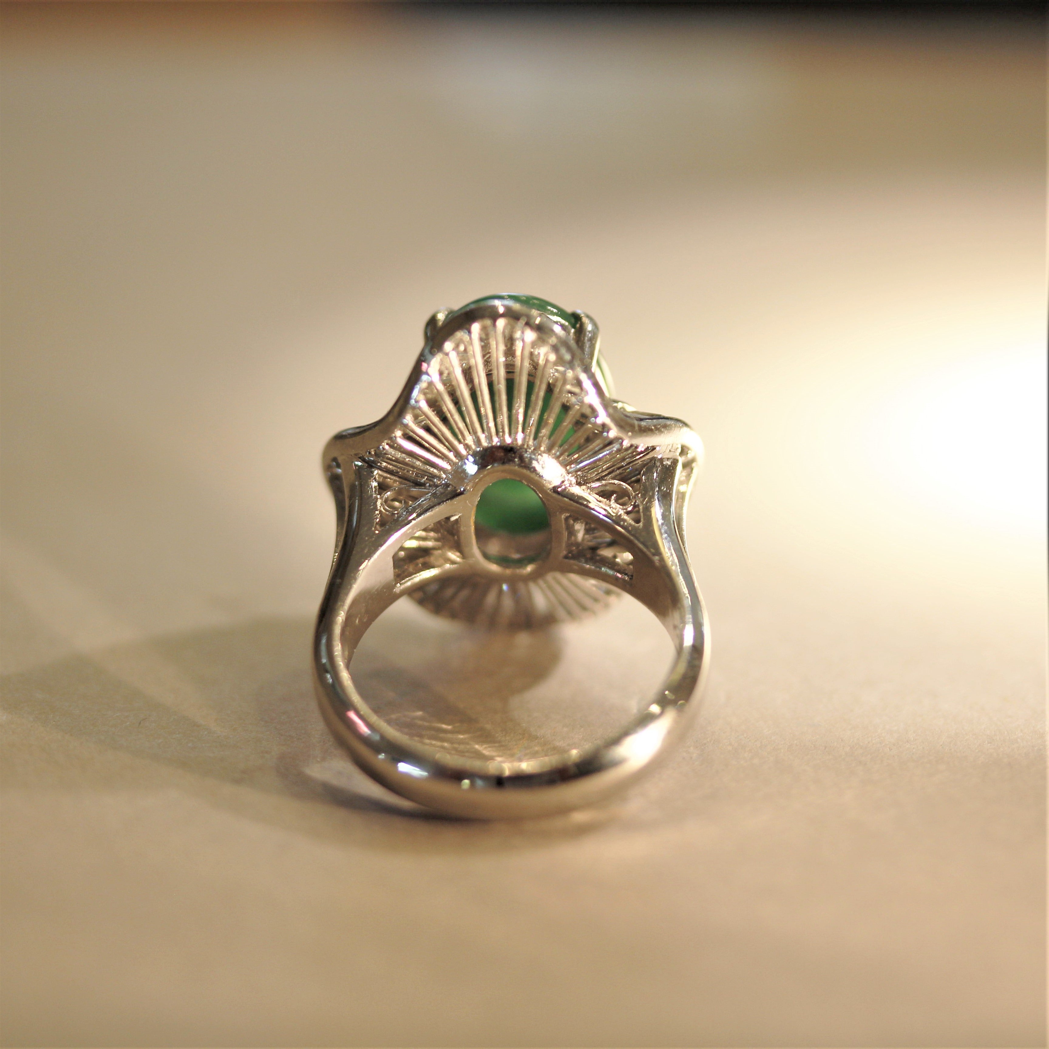 Jadeite Jade Diamond Platinum Ballerina Cocktail Ring