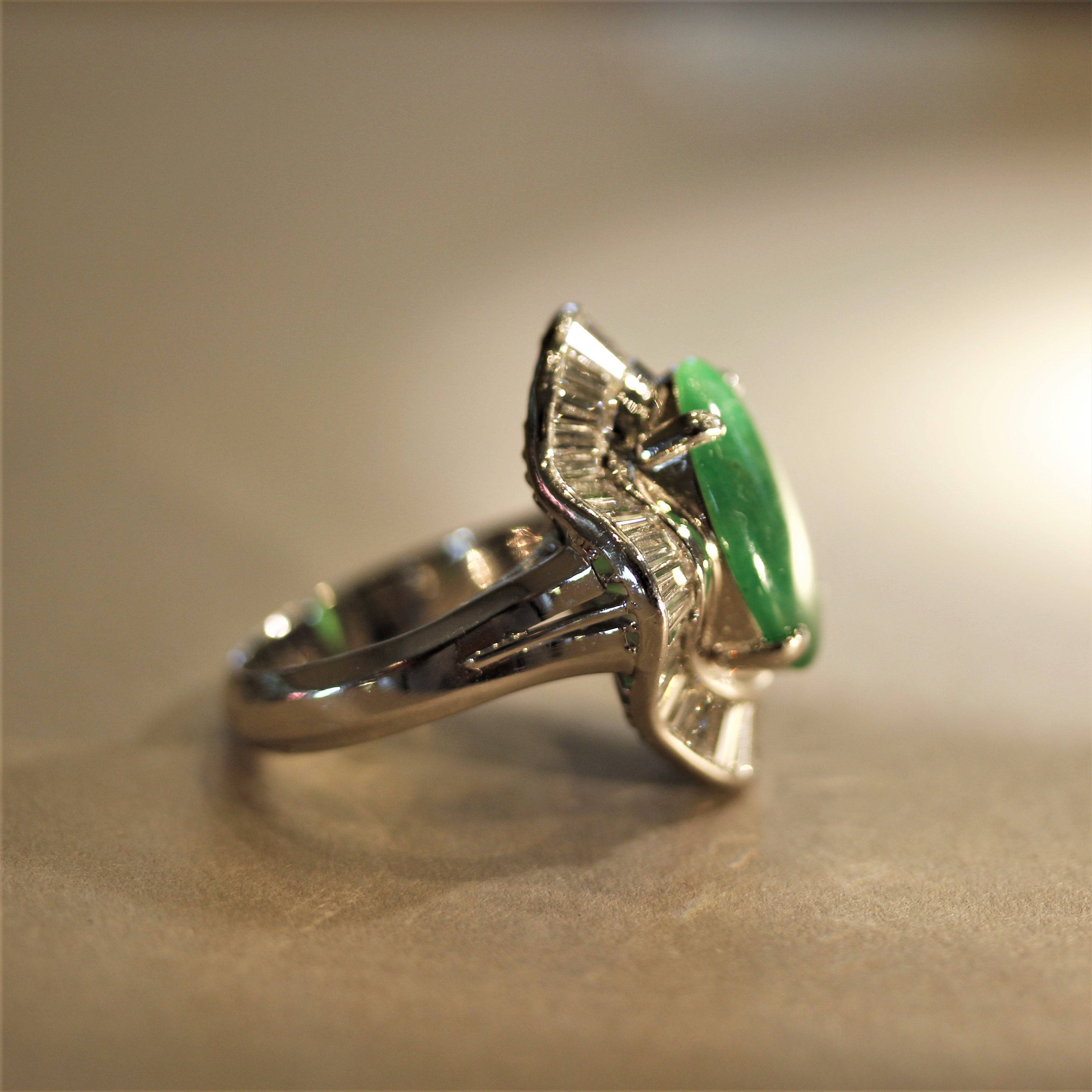 Jadeite Jade Diamond Platinum Ballerina Cocktail Ring