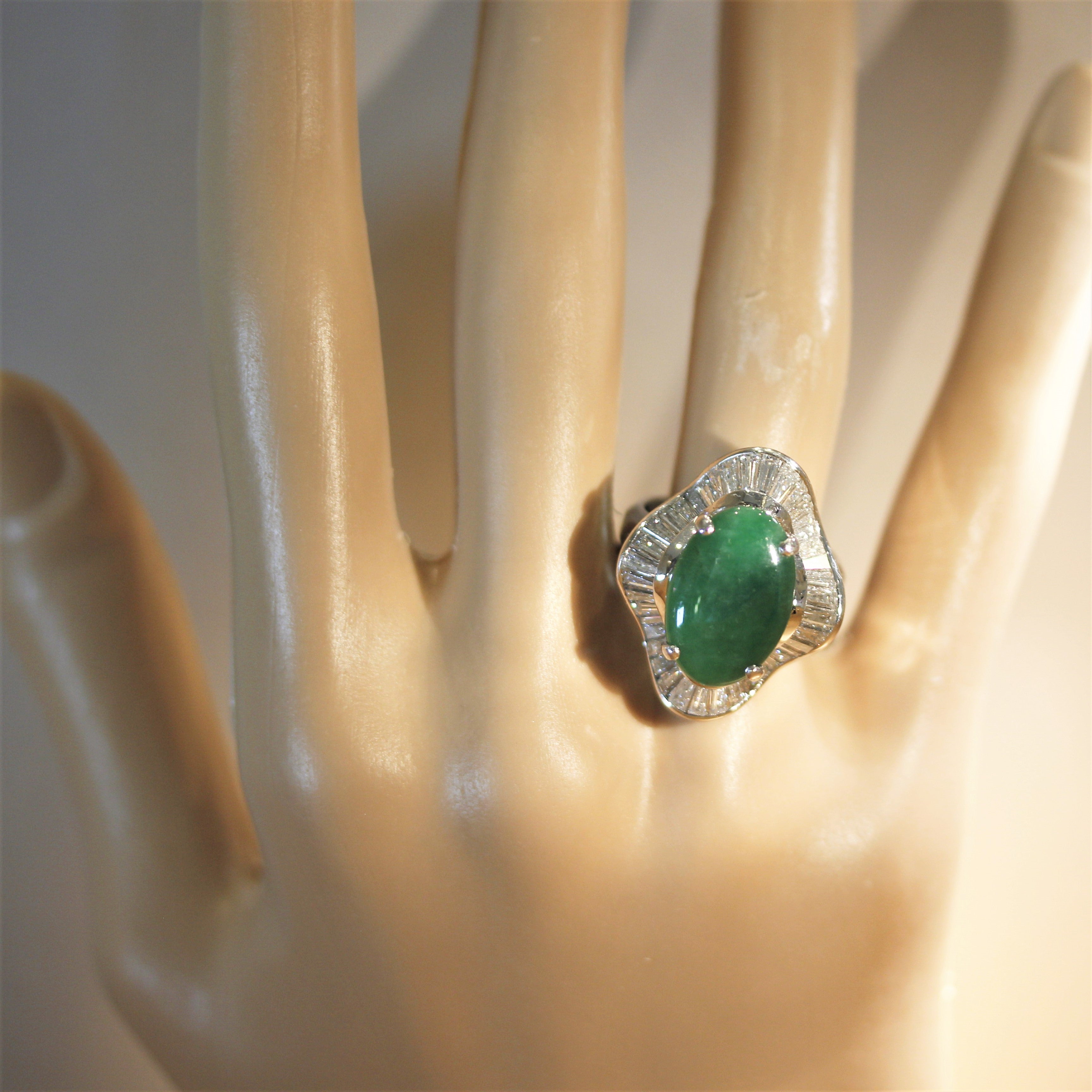 Jadeite Jade Diamond Platinum Ballerina Cocktail Ring