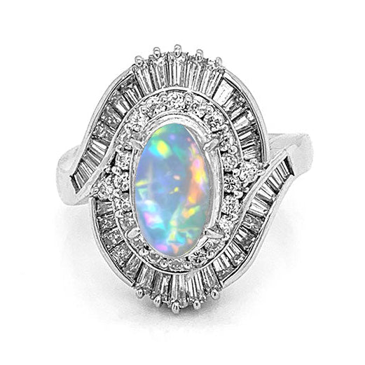Crystal Opal Diamond Platinum Spiral Ring