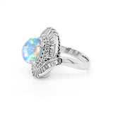 Crystal Opal Diamond Platinum Spiral Ring