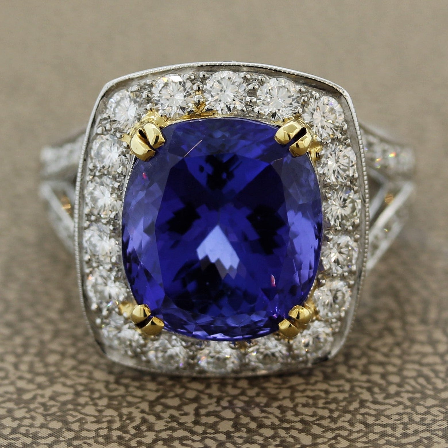 Fine Tanzanite Diamond Platinum Cocktail Ring