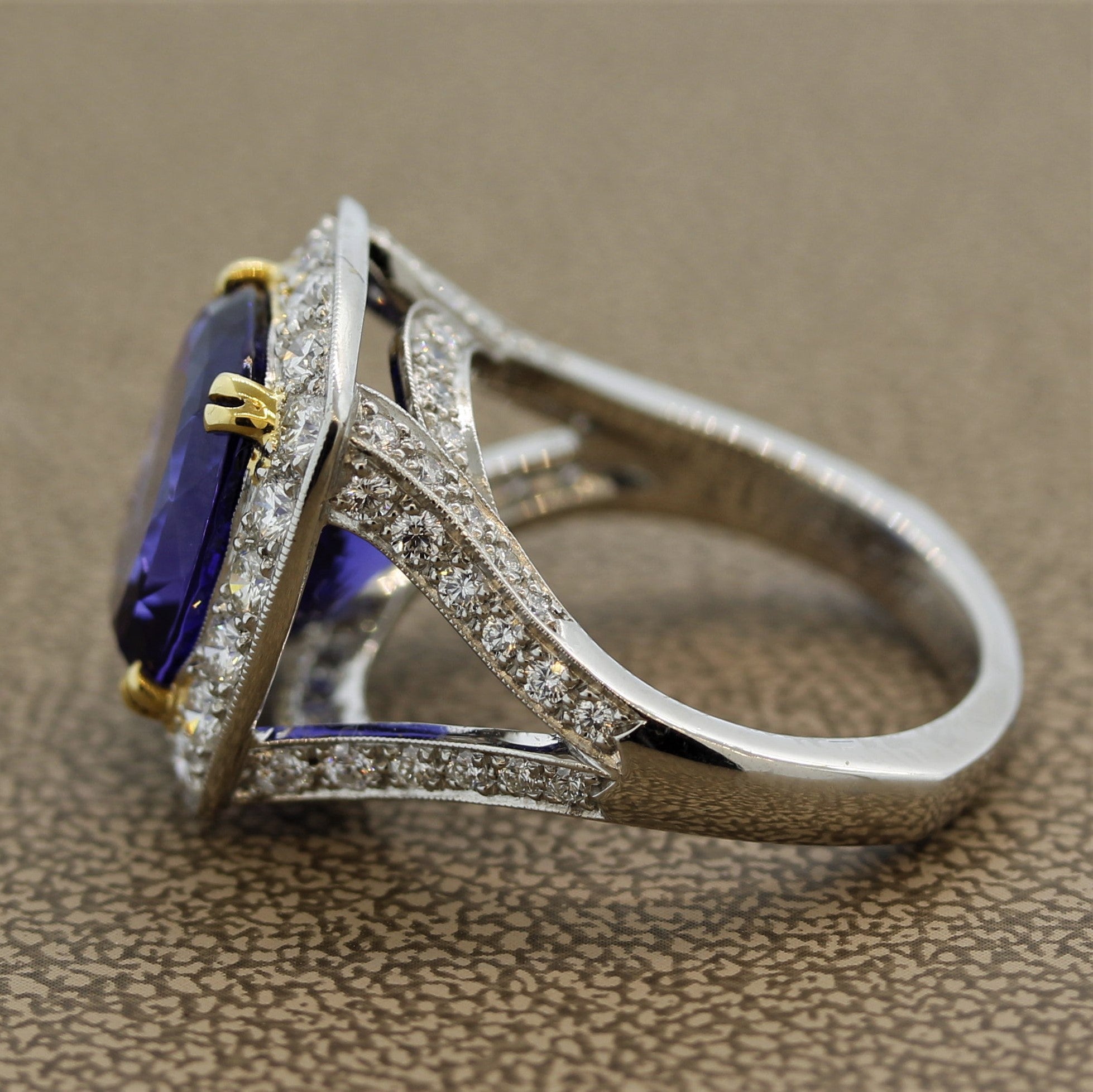 Fine Tanzanite Diamond Platinum Cocktail Ring