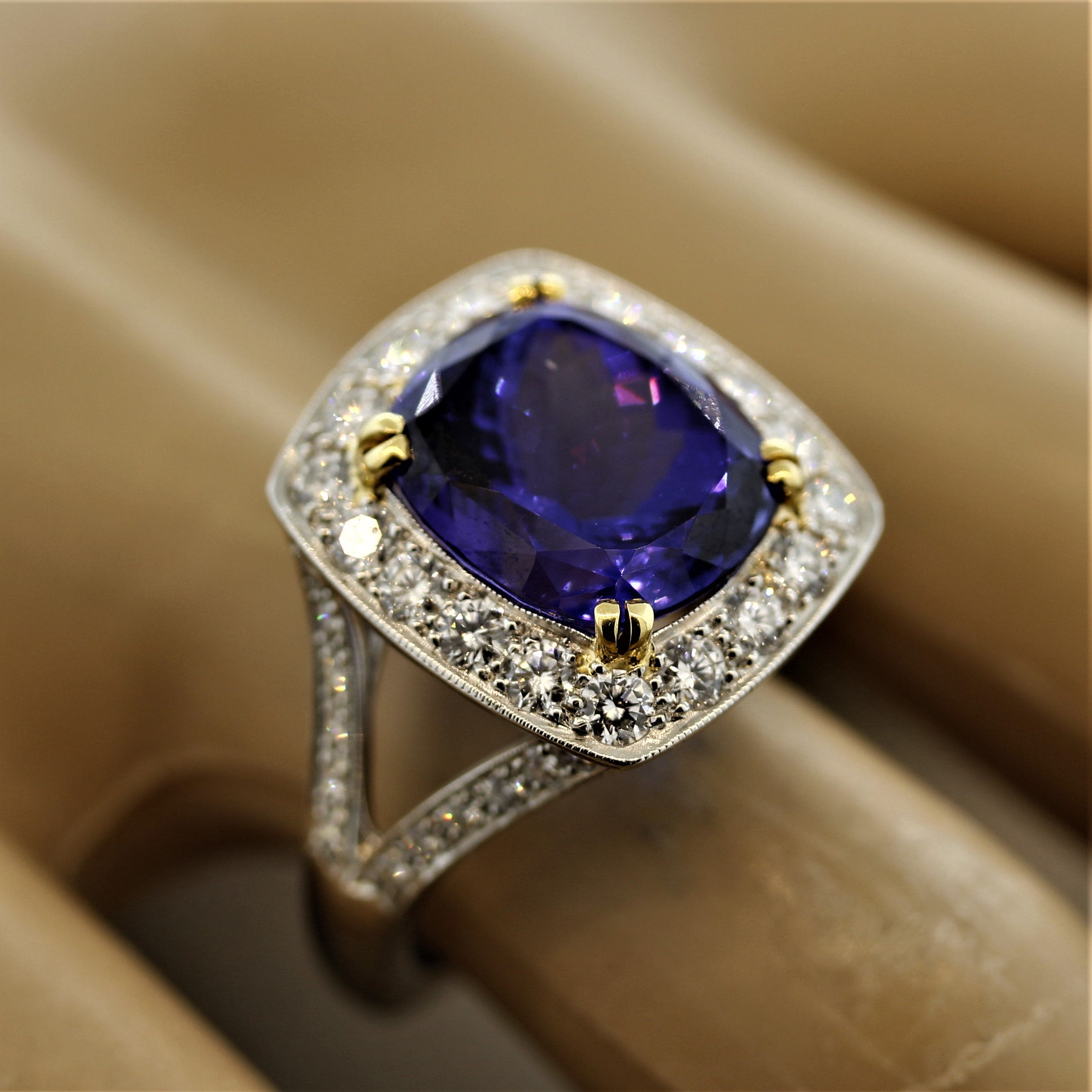 Fine Tanzanite Diamond Platinum Cocktail Ring