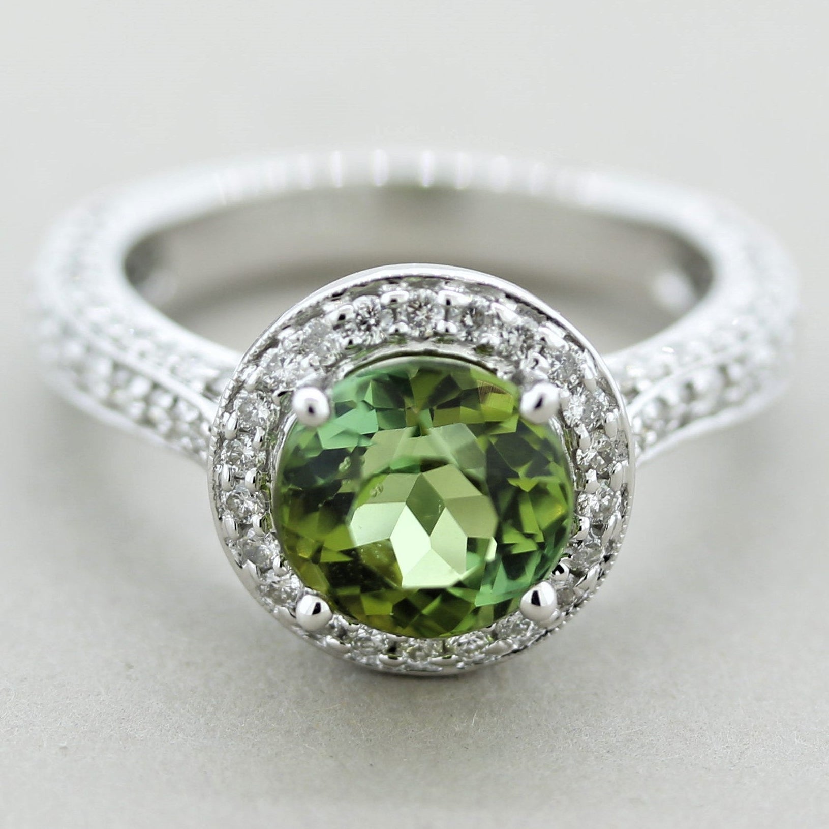 Green Tourmaline Diamond Gold Ring