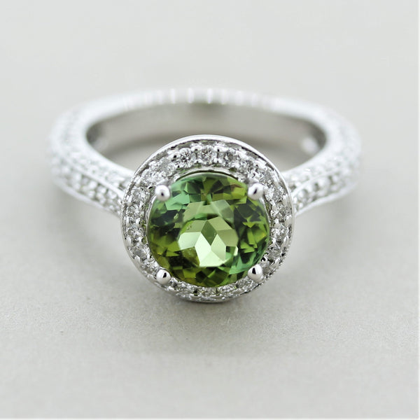 Green Tourmaline Diamond Gold Ring