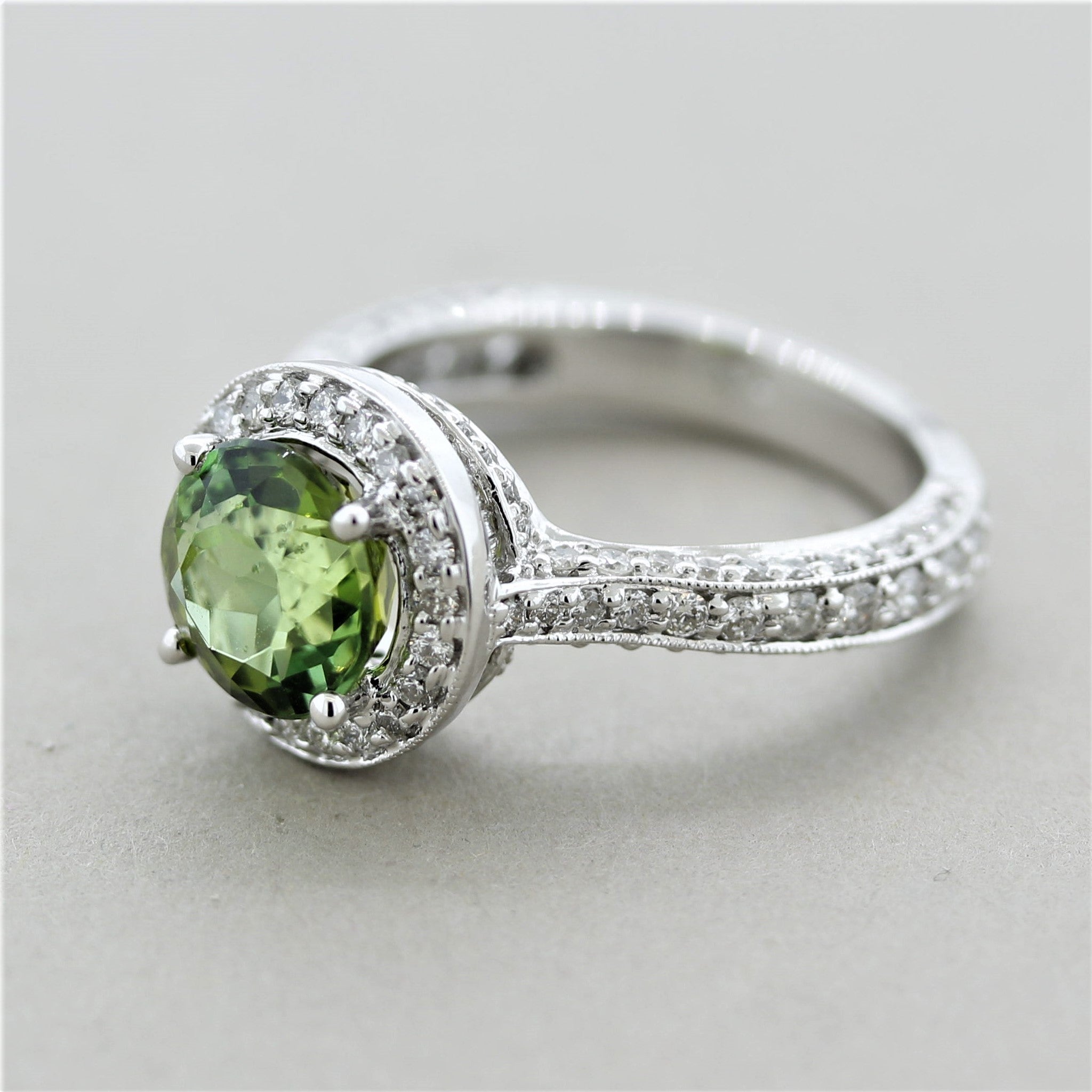 Green Tourmaline Diamond Gold Ring