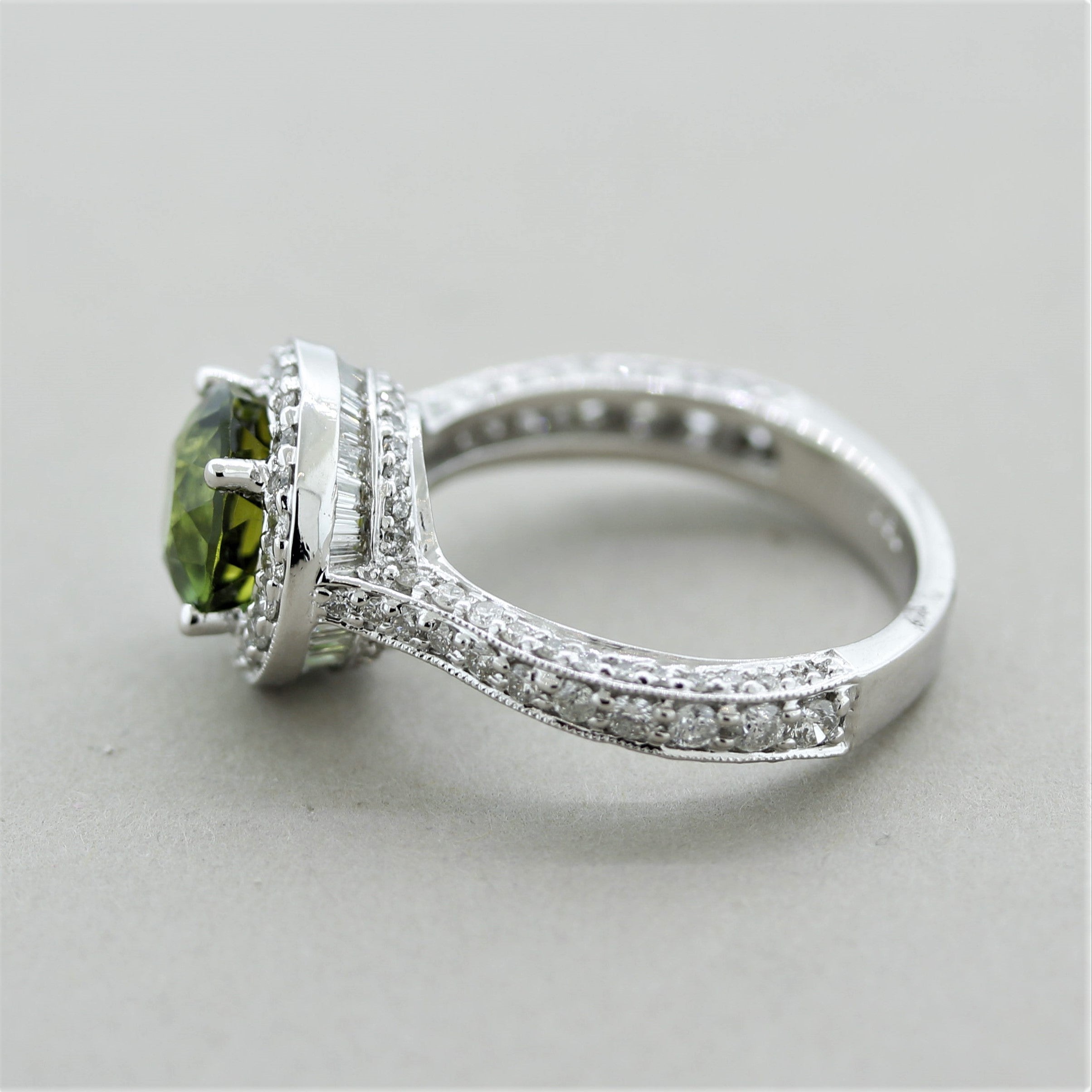 Green Tourmaline Diamond Gold Ring