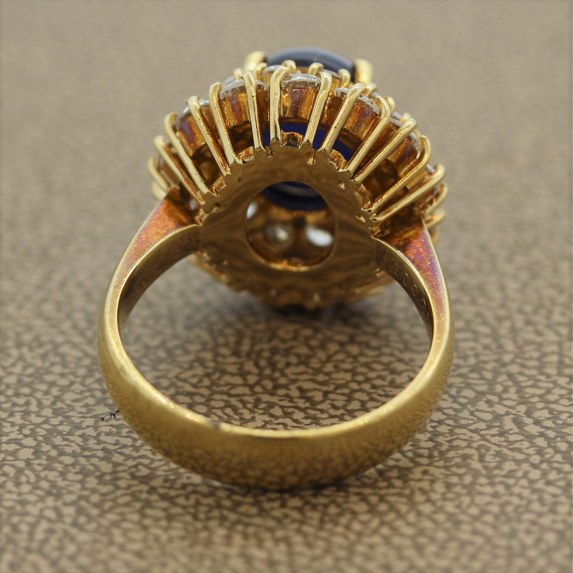 Blue Sapphire Cabochon Diamond Cluster Gold Ring