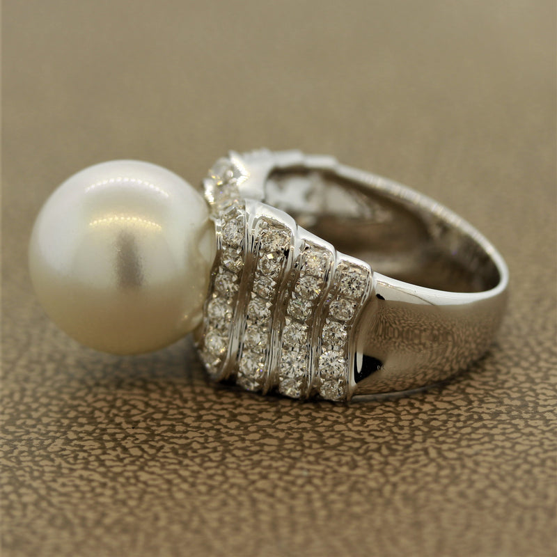 South Sea Pearl Half Circle Diamond Gold Ring