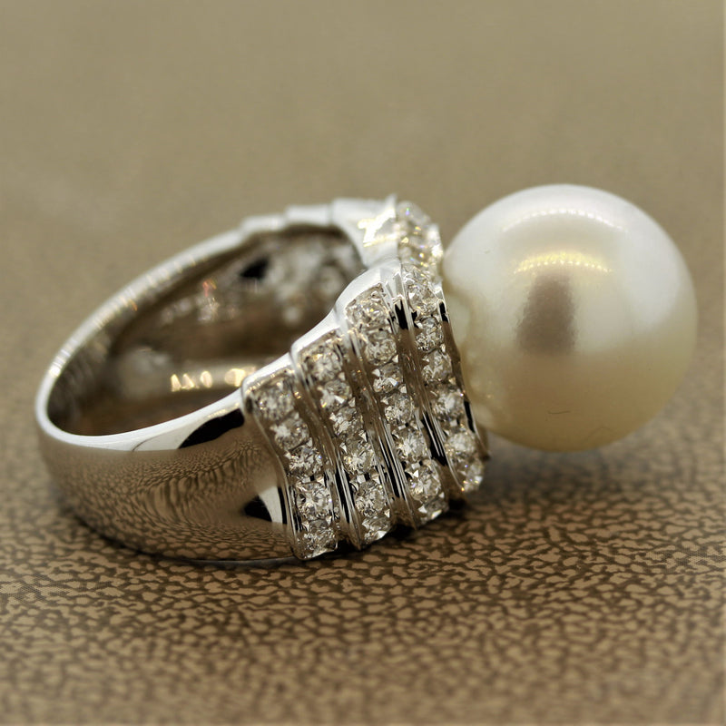 South Sea Pearl Half Circle Diamond Gold Ring