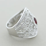 Antique Style Diamond Ruby Wide Band Ring