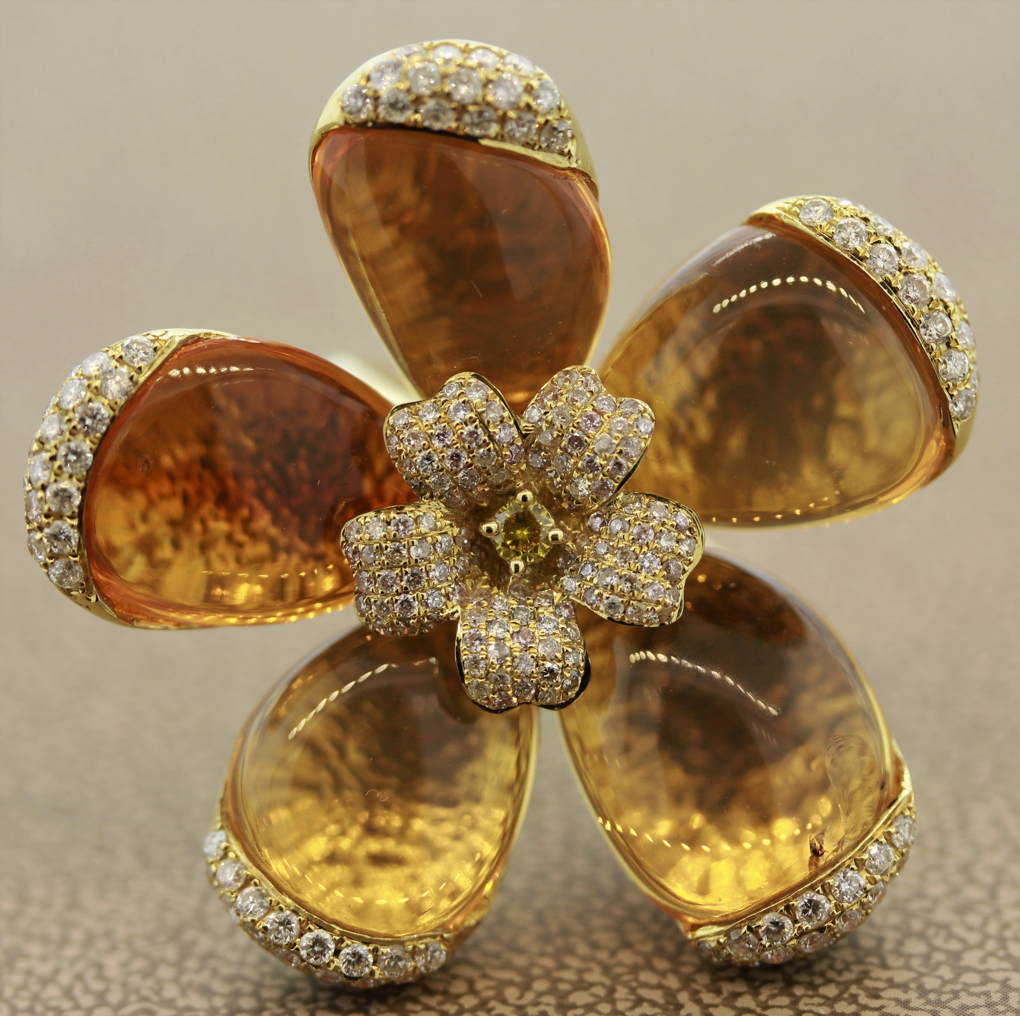 Fire Opal Diamond Gold Flower Ring