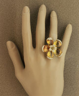 Fire Opal Diamond Gold Flower Ring