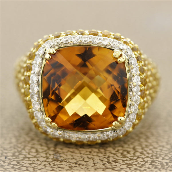 Citrine Diamond Yellow-Sapphire Gold Ring