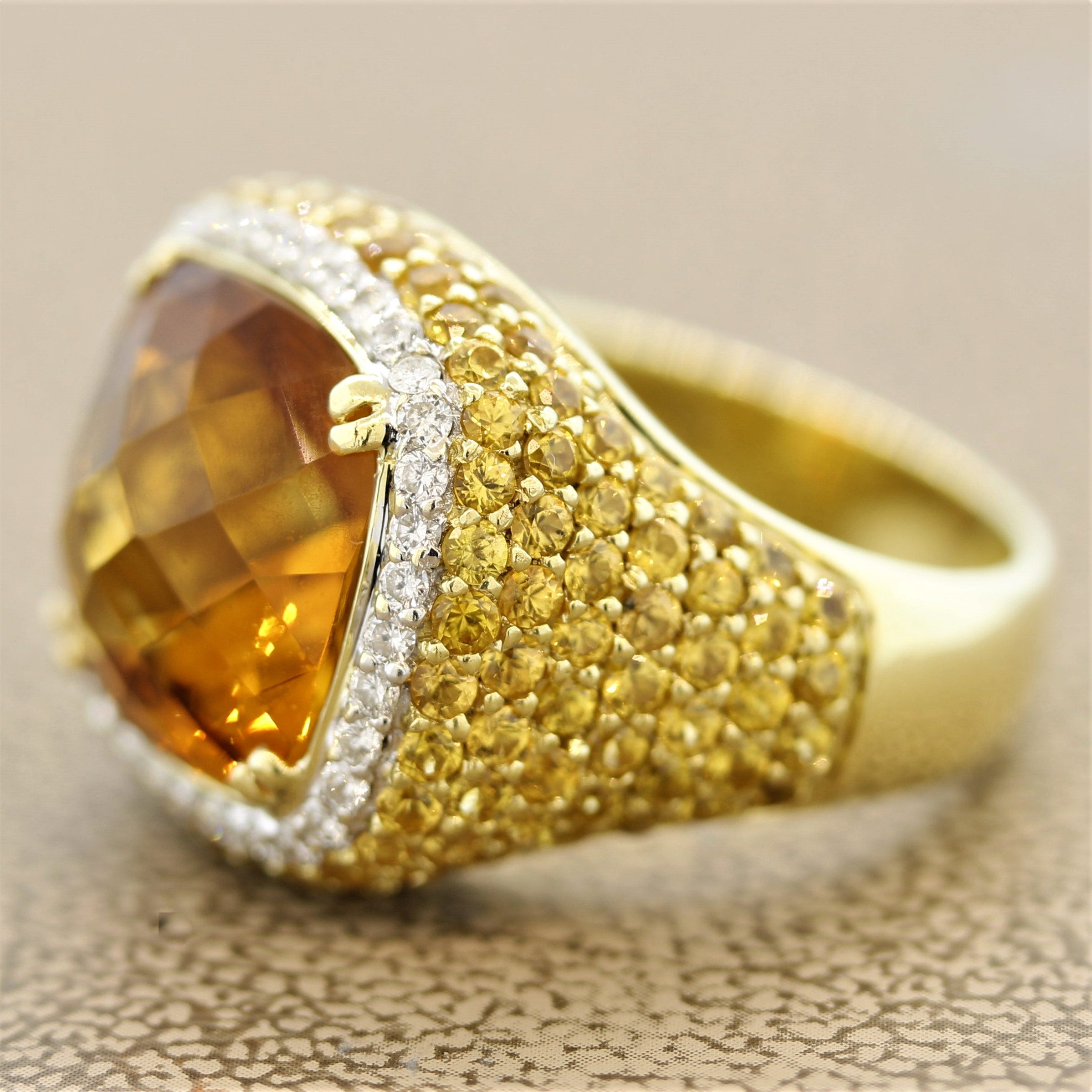 Citrine Diamond Yellow-Sapphire Gold Ring