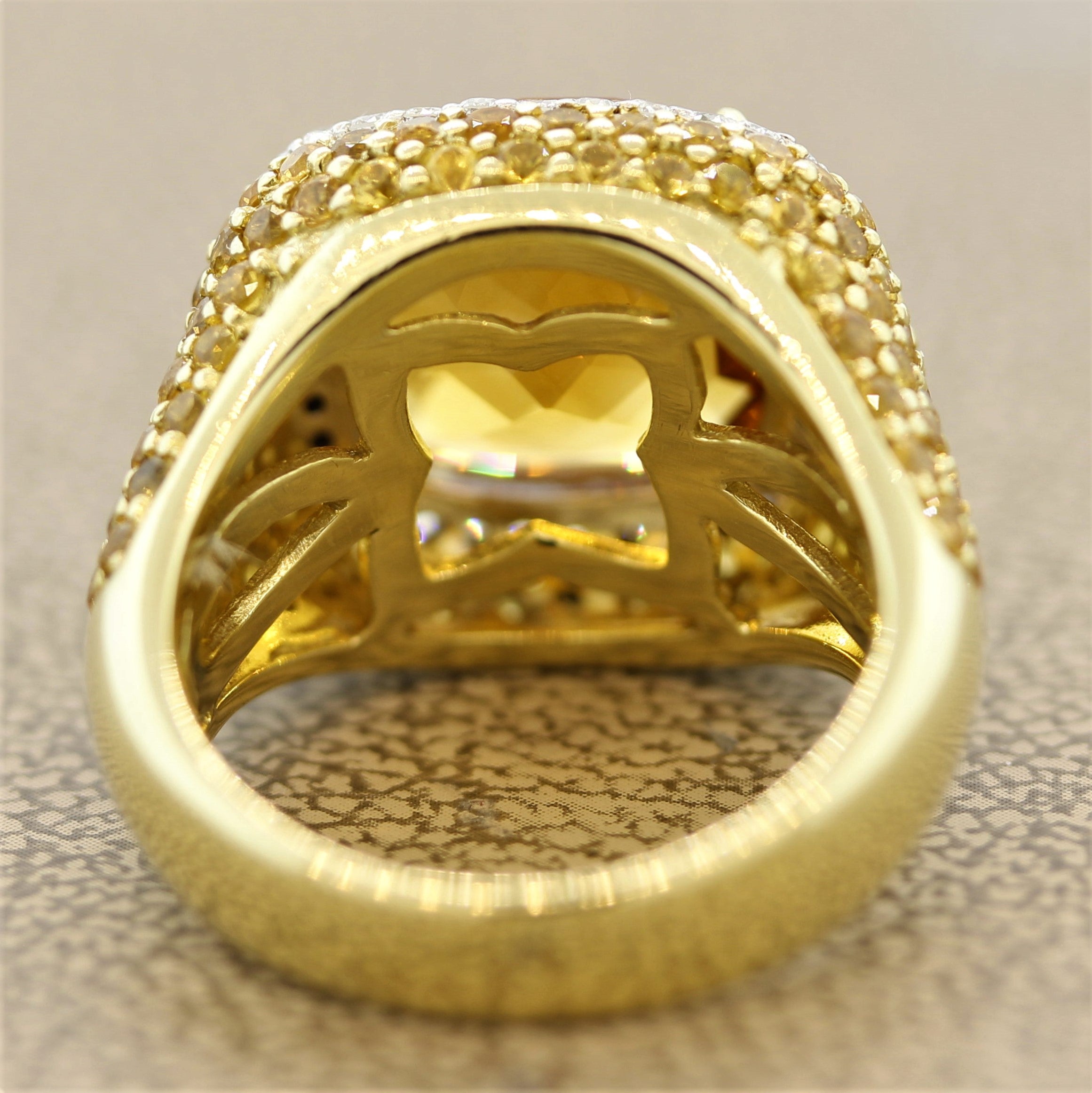 Citrine Diamond Yellow-Sapphire Gold Ring