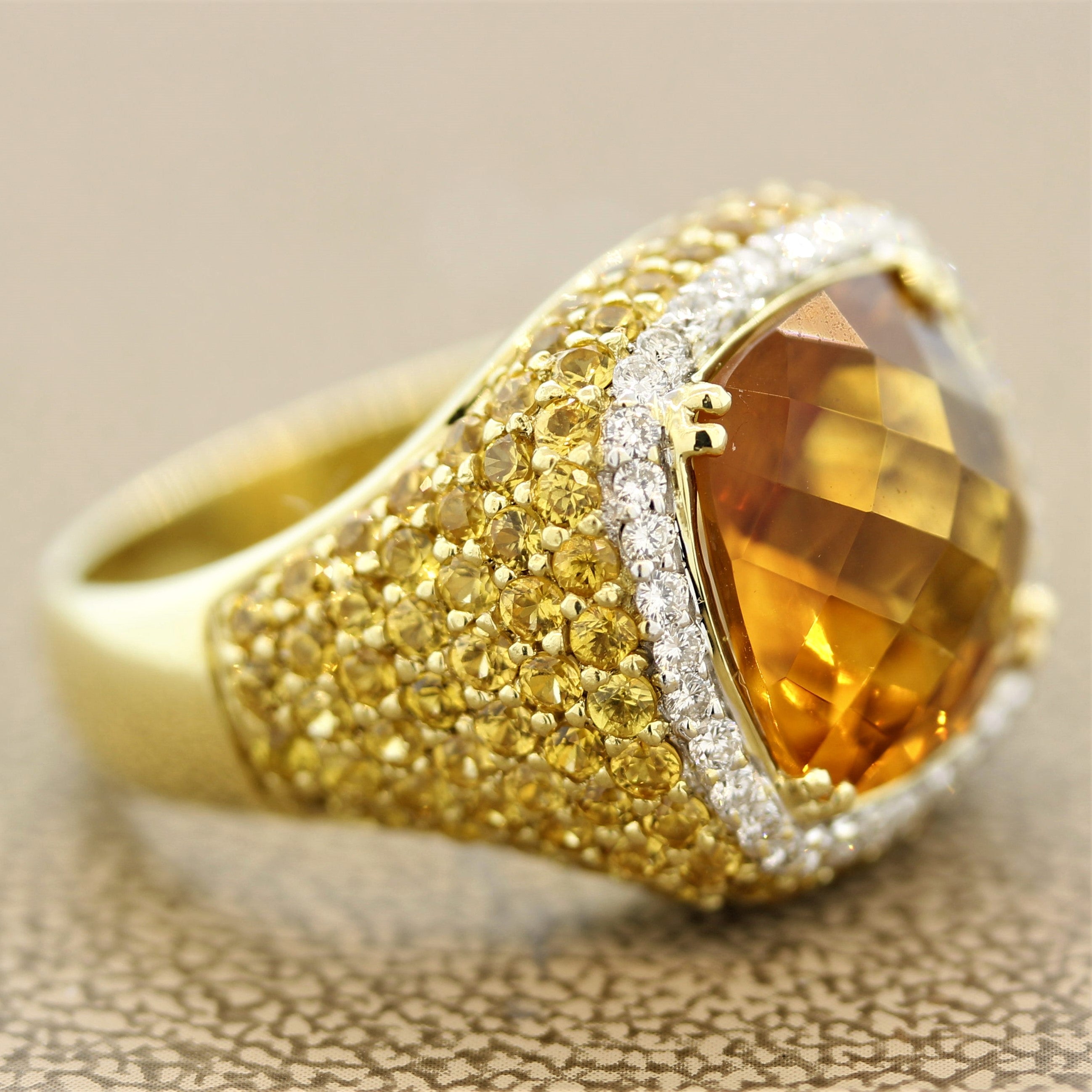 Citrine Diamond Yellow-Sapphire Gold Ring