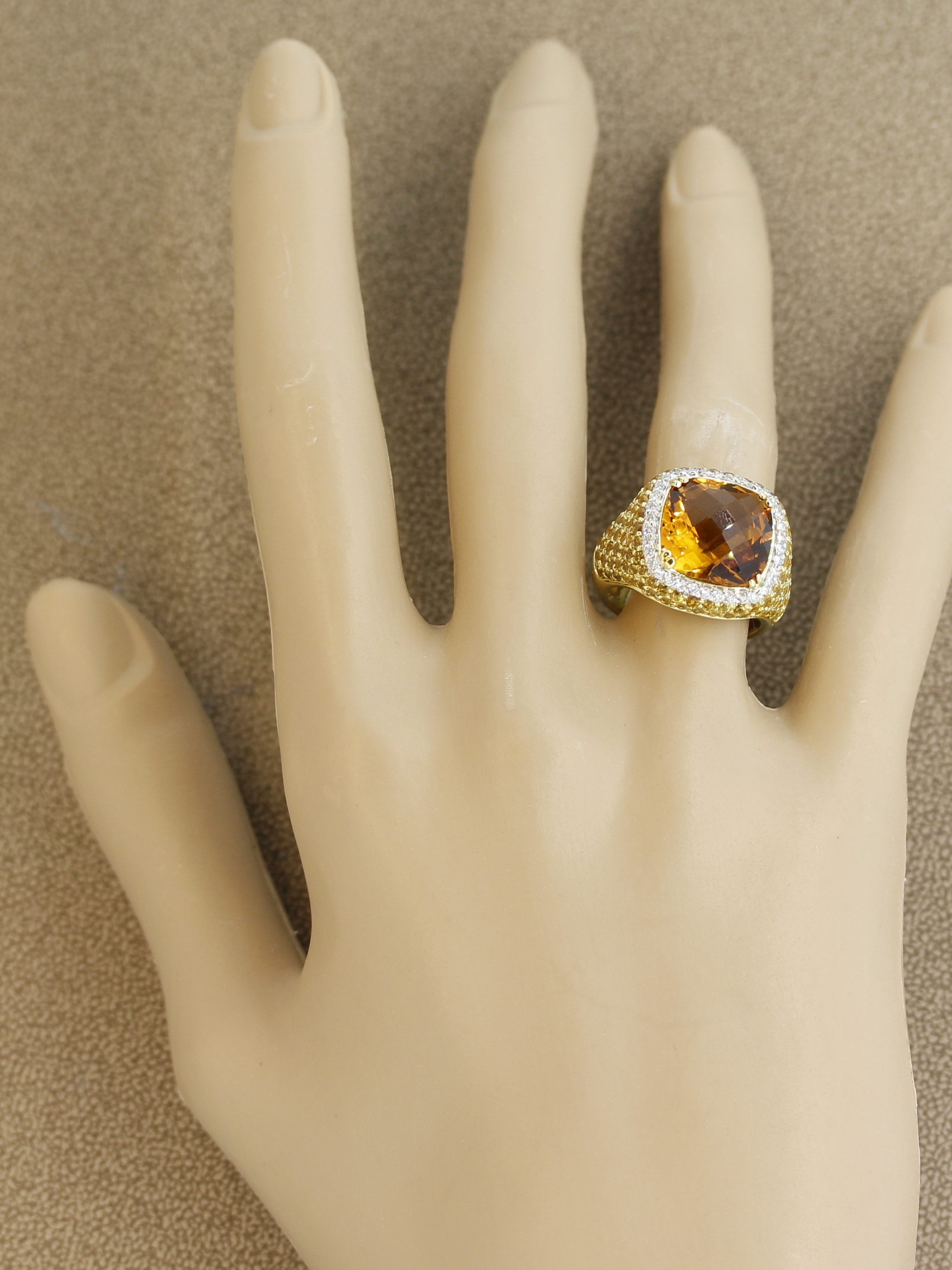 Citrine Diamond Yellow-Sapphire Gold Ring