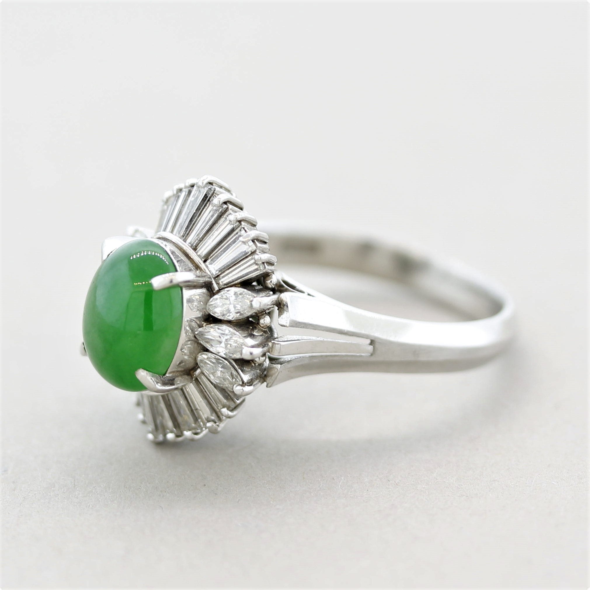 Jadeite Jade Diamond Platinum Ring