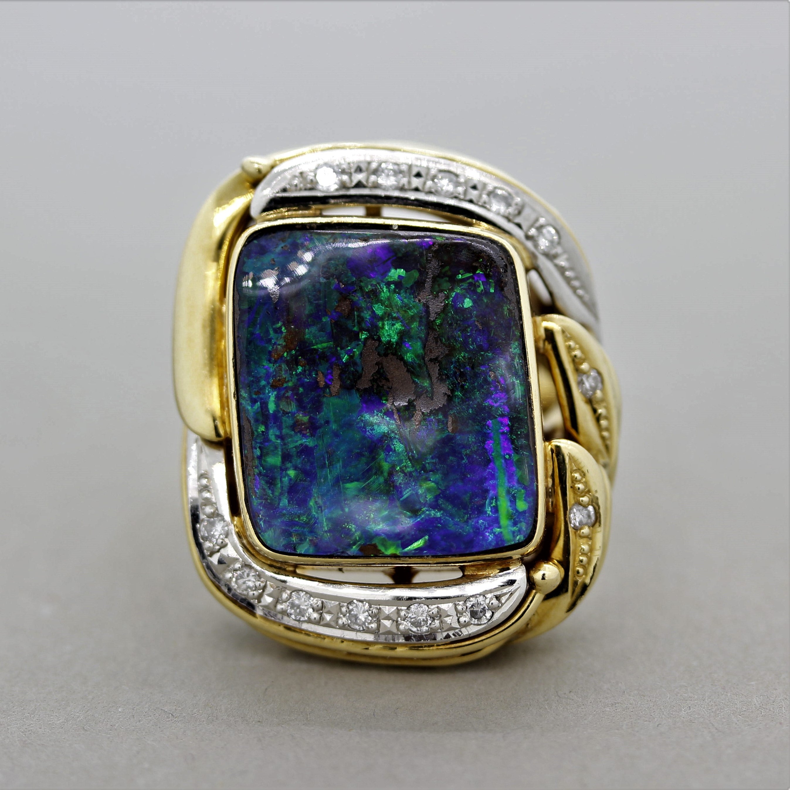 Australian Boulder Opal Diamond Platinum Gold Ring