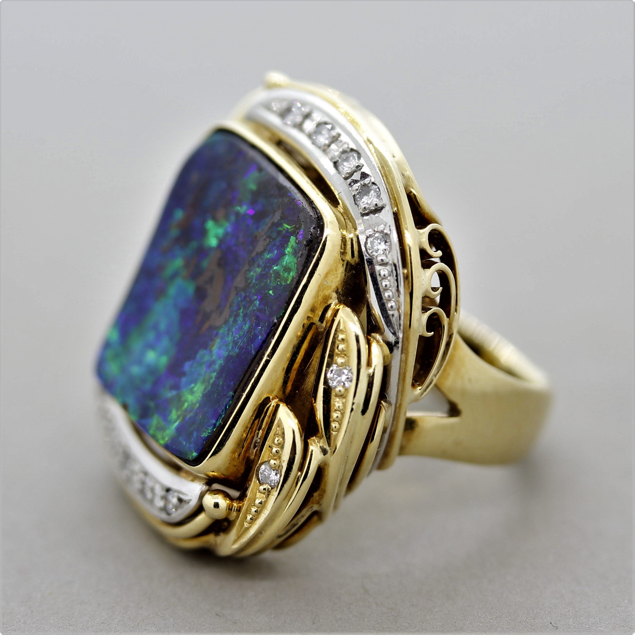 Australian Boulder Opal Diamond Platinum Gold Ring