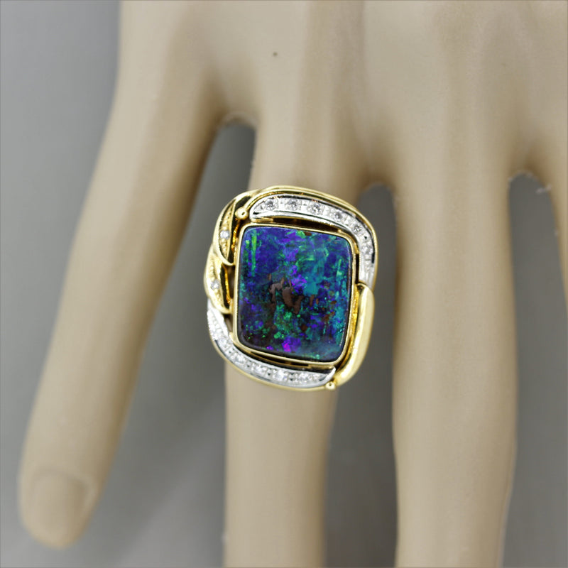 Australian Boulder Opal Diamond Platinum Gold Ring