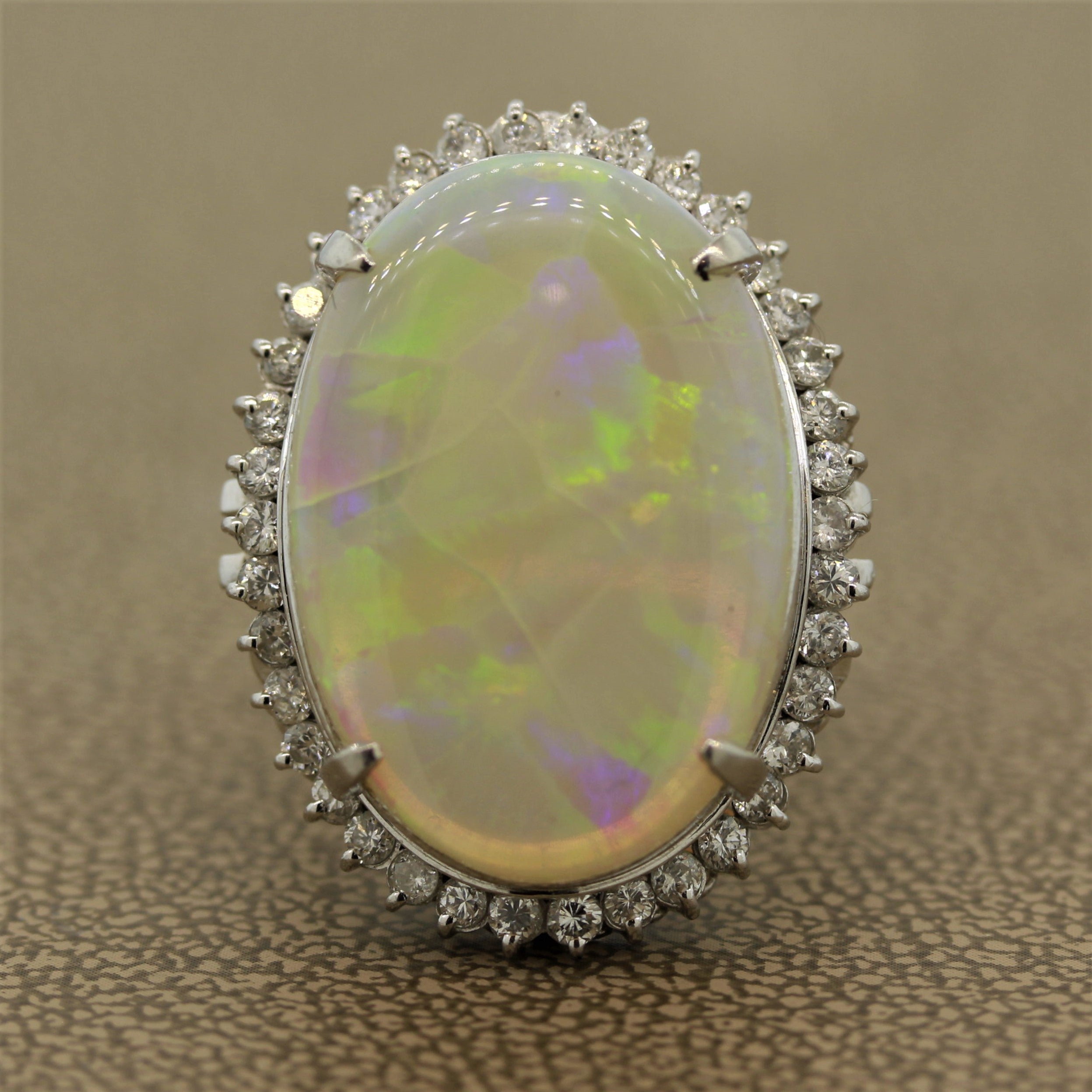 Australian Opal Diamond Platinum Cocktail Ring