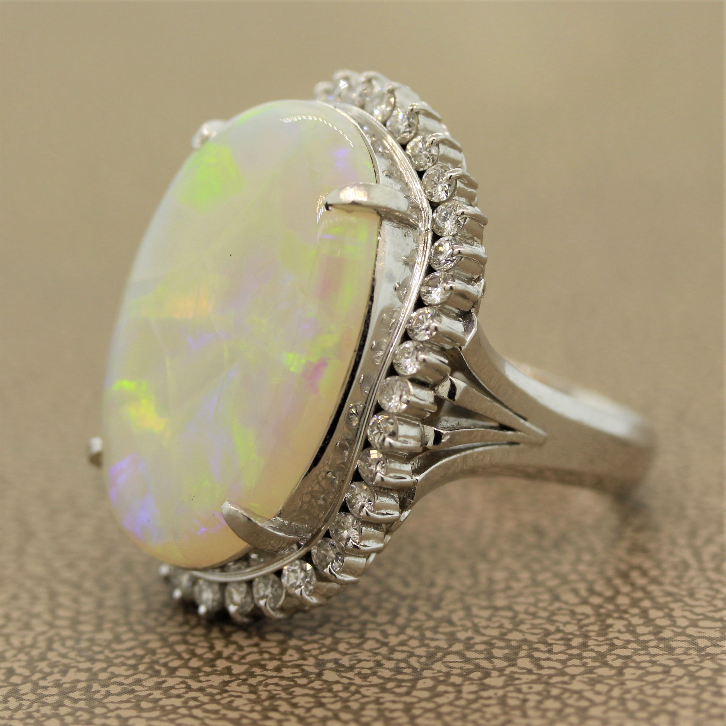 Australian Opal Diamond Platinum Cocktail Ring