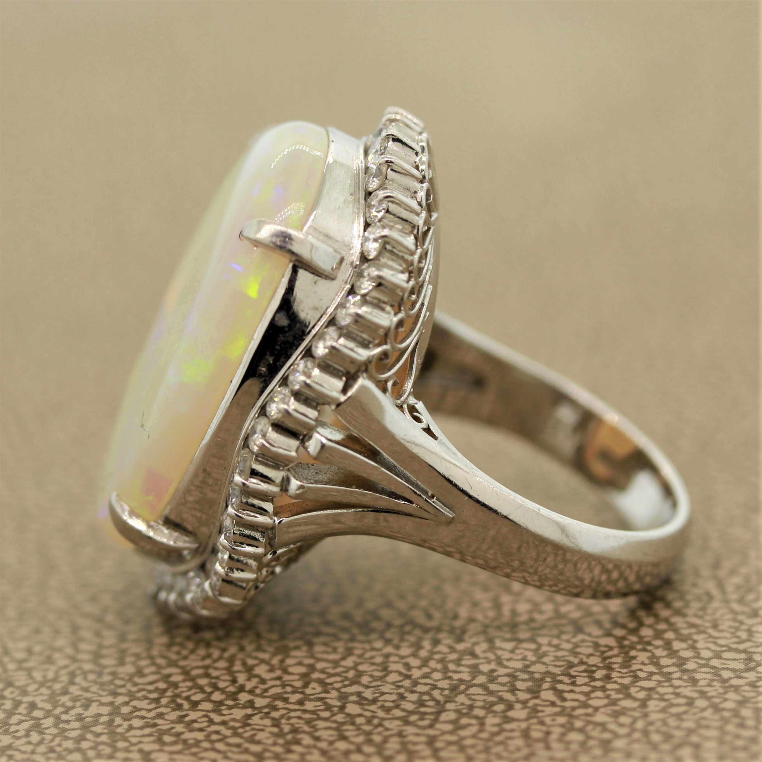 Australian Opal Diamond Platinum Cocktail Ring