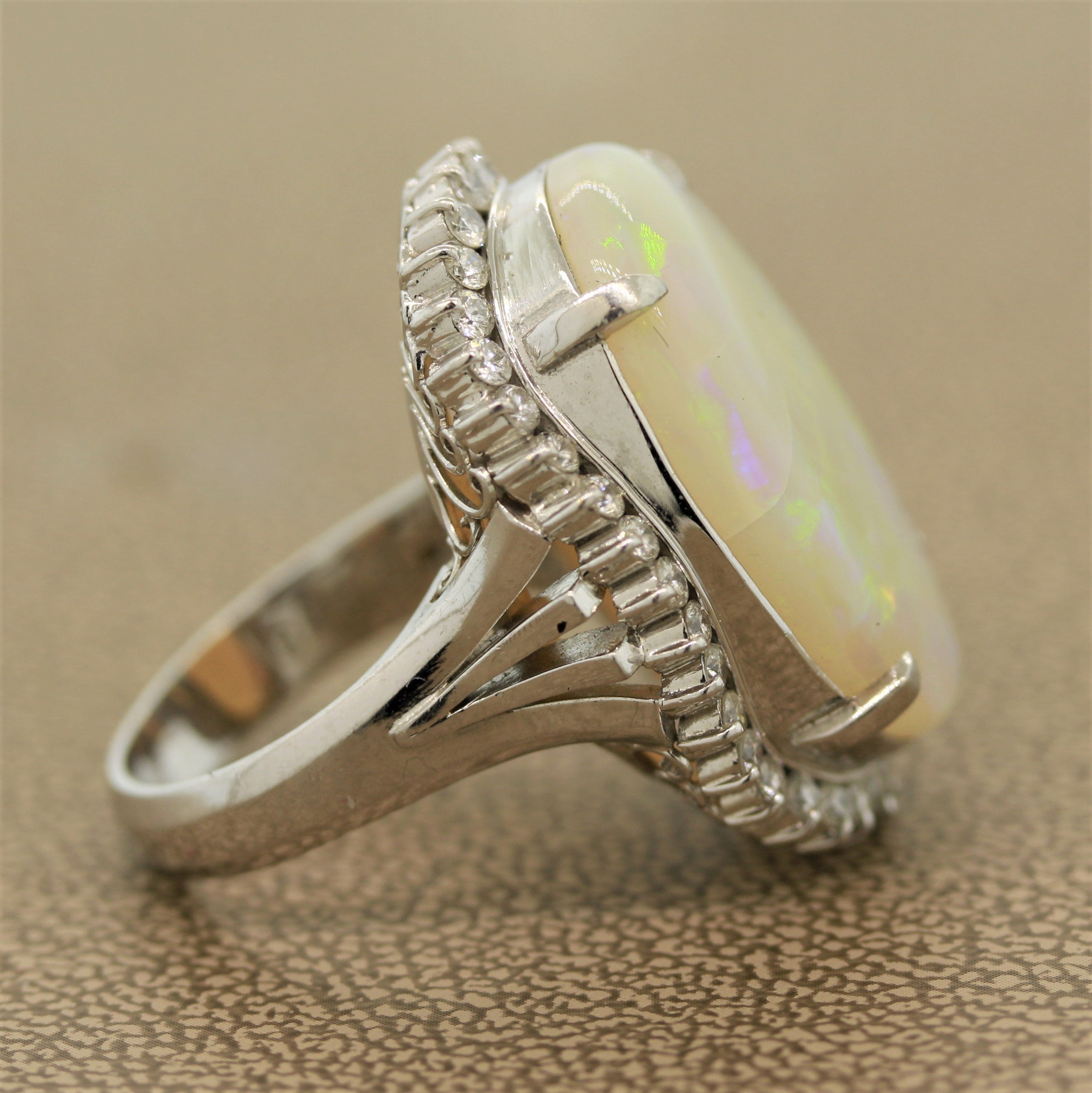 Australian Opal Diamond Platinum Cocktail Ring