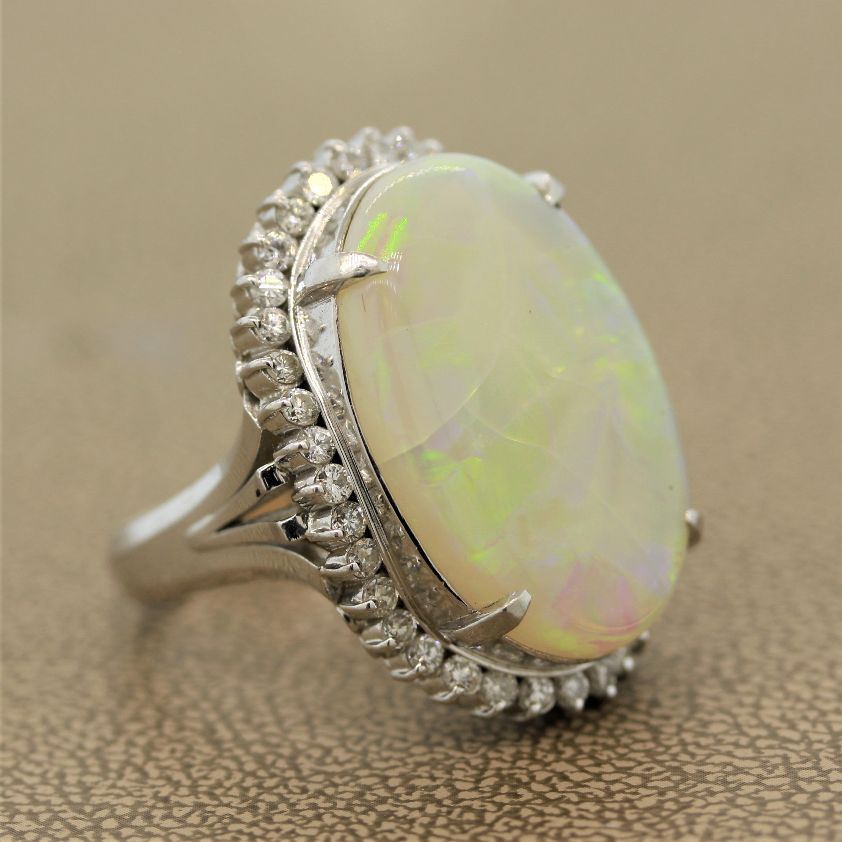 Australian Opal Diamond Platinum Cocktail Ring