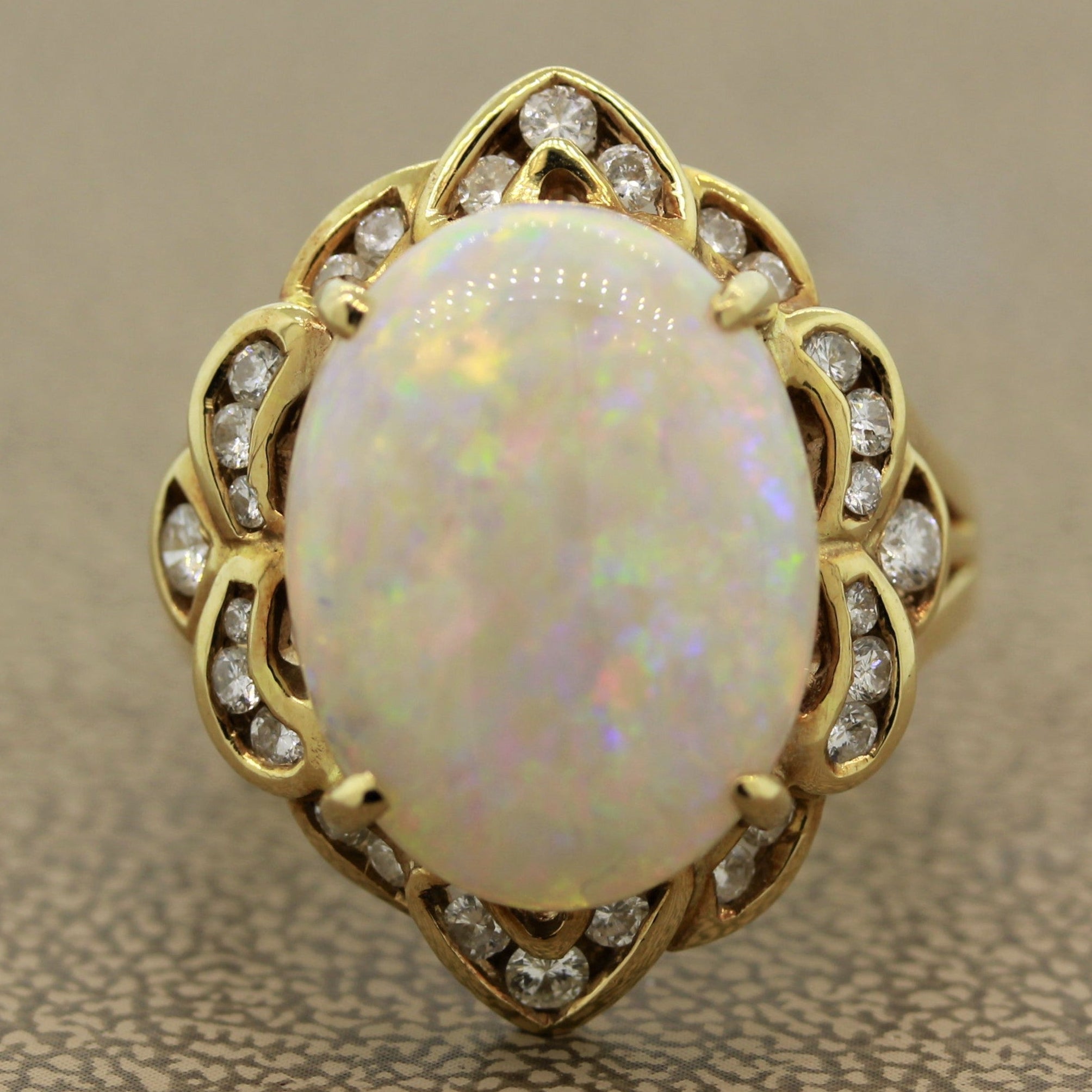 Australian White Opal Diamond Gold Ring