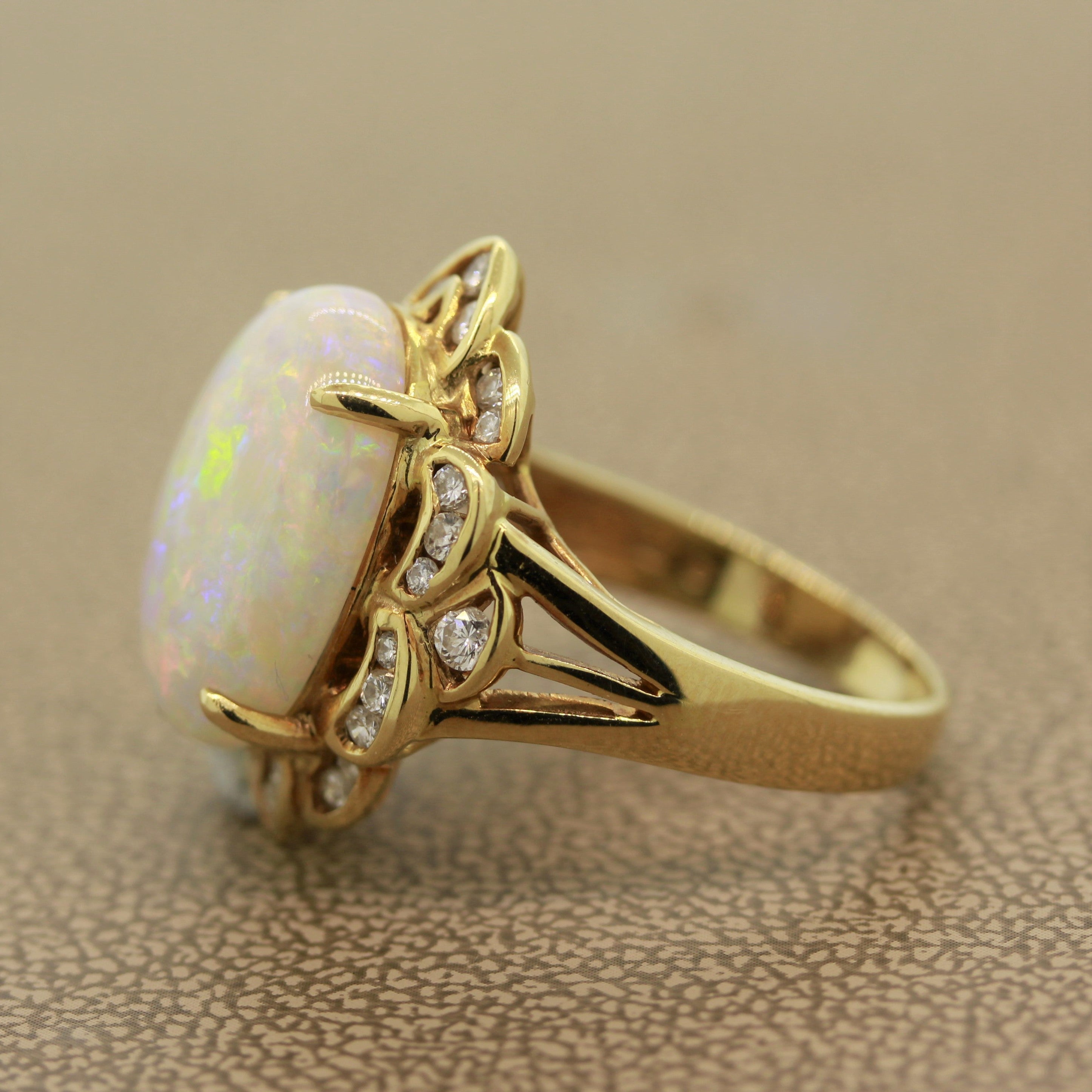 Australian White Opal Diamond Gold Ring