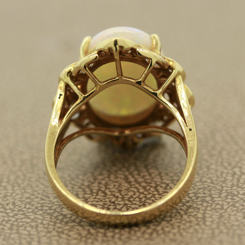 Australian White Opal Diamond Gold Ring