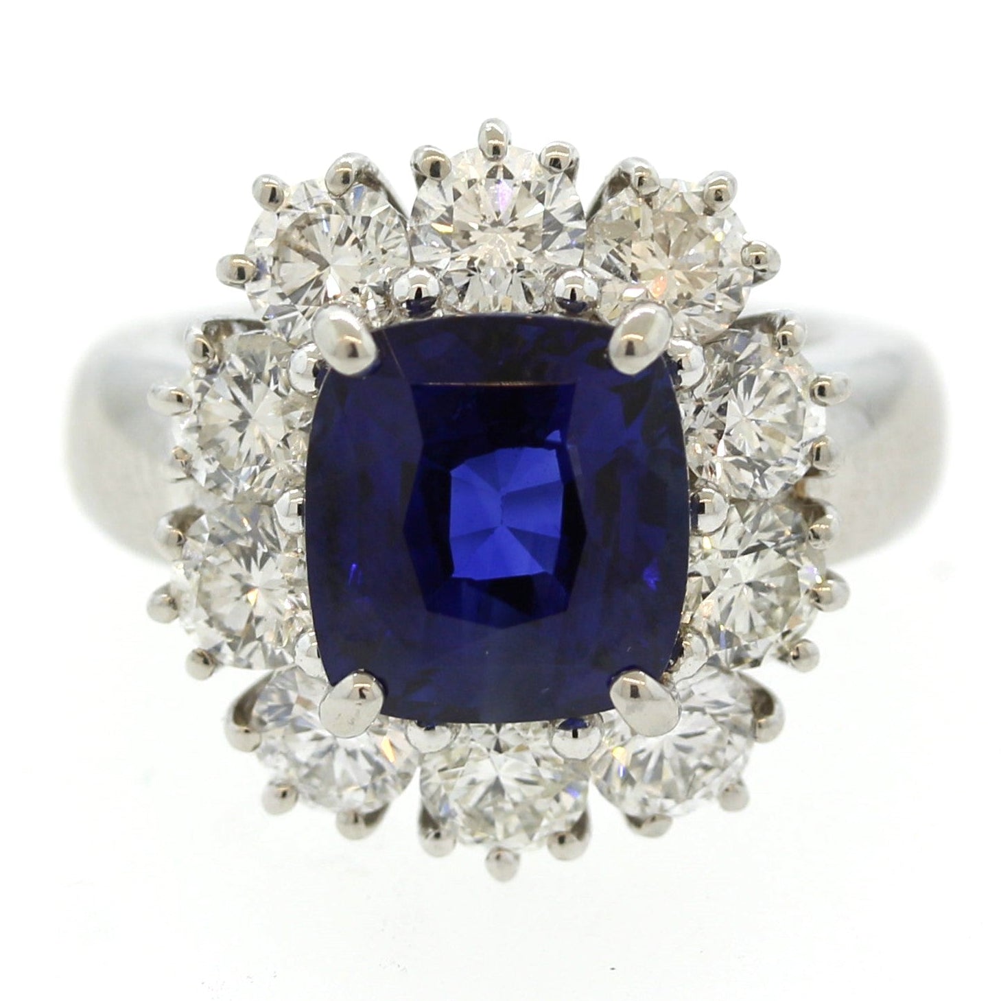 Fine Blue Sapphire Diamond Platinum Ring, AGL Certified