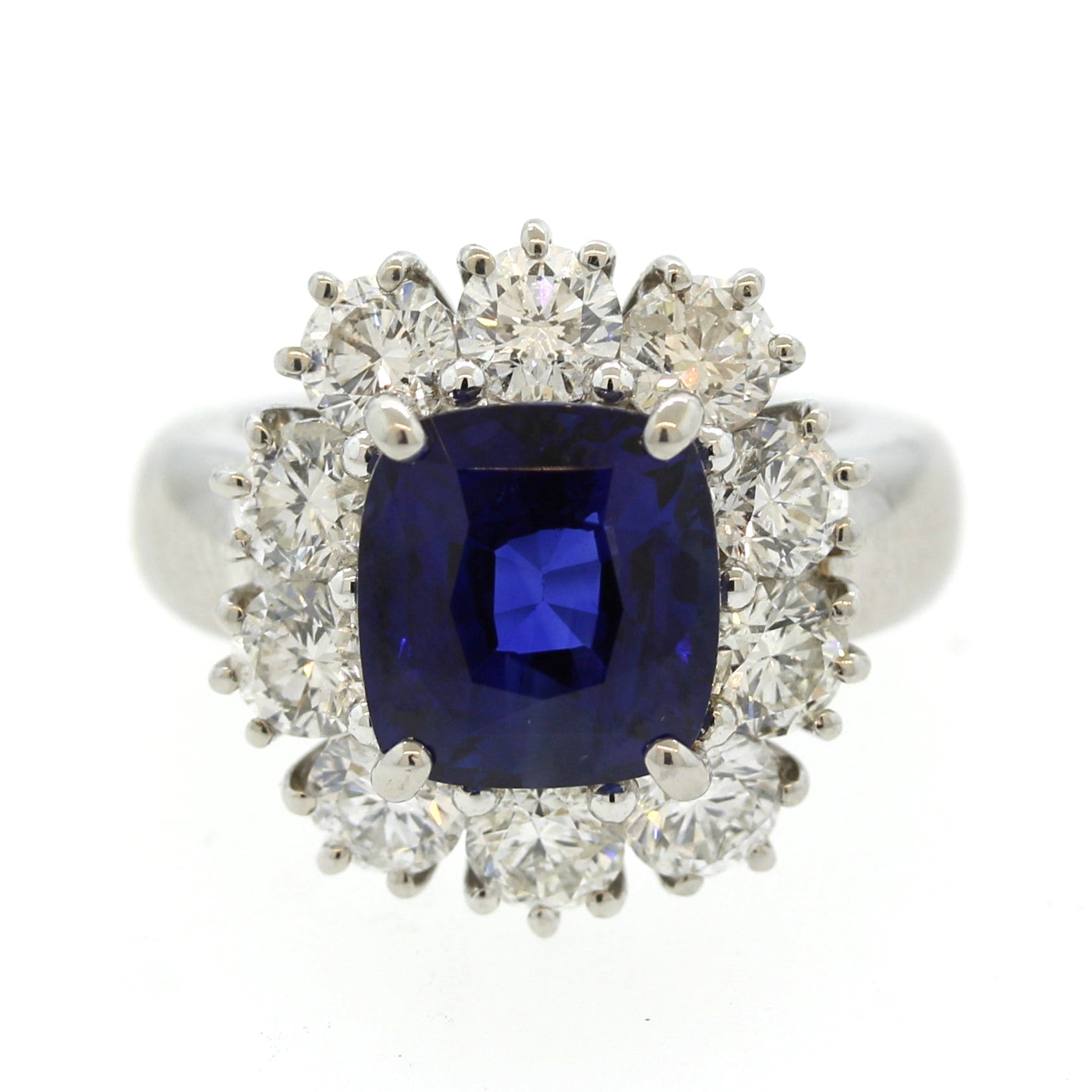 Fine Blue Sapphire Diamond Platinum Ring, AGL Certified