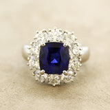 Fine Blue Sapphire Diamond Platinum Ring, AGL Certified