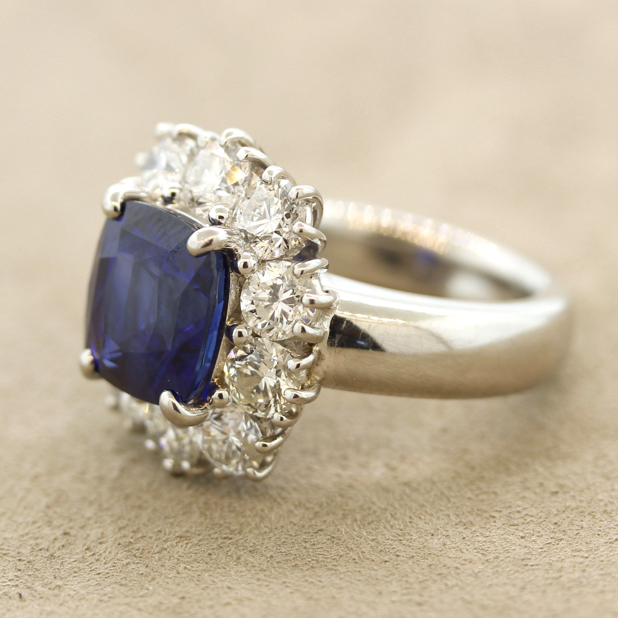 Fine Blue Sapphire Diamond Platinum Ring, AGL Certified