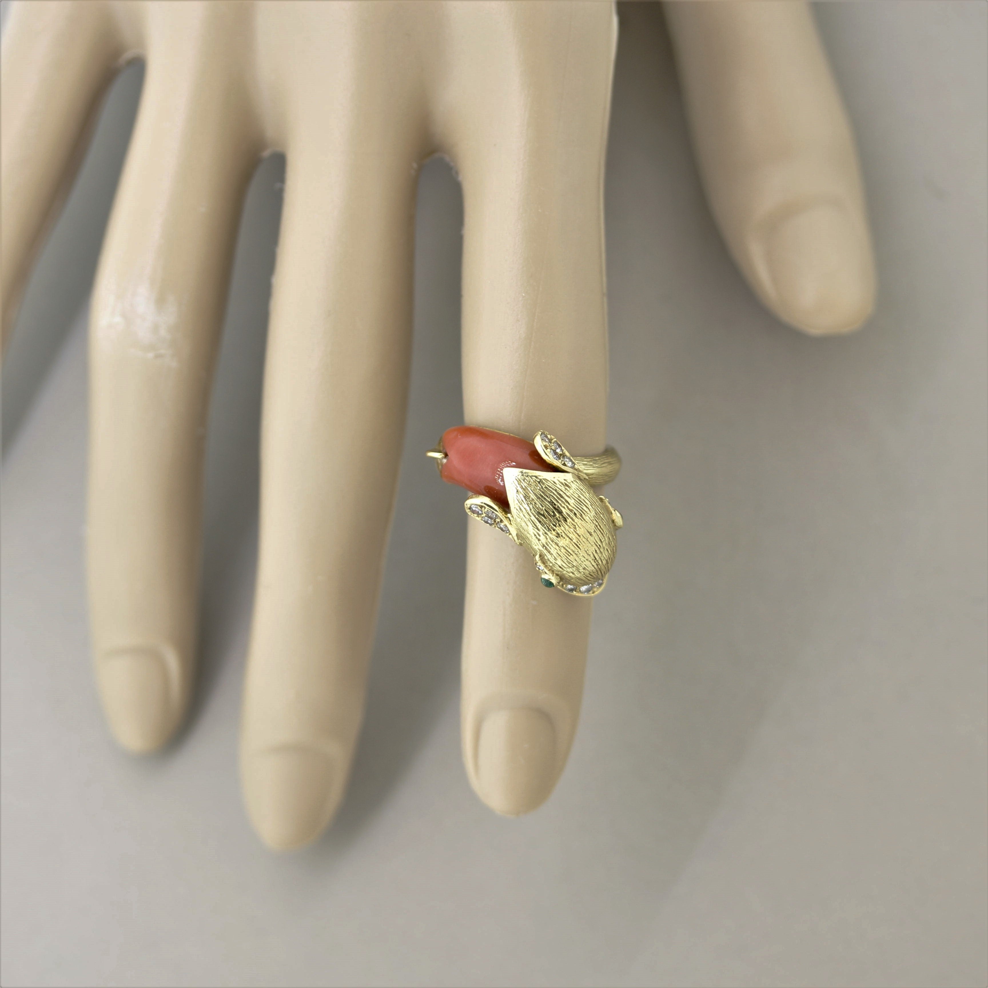 1970’s Diamond Coral Emerald Gold Dolphin Ring