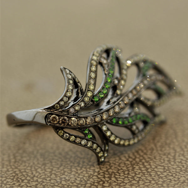 Diamond Tsavorite Leaf Design Gold Ring