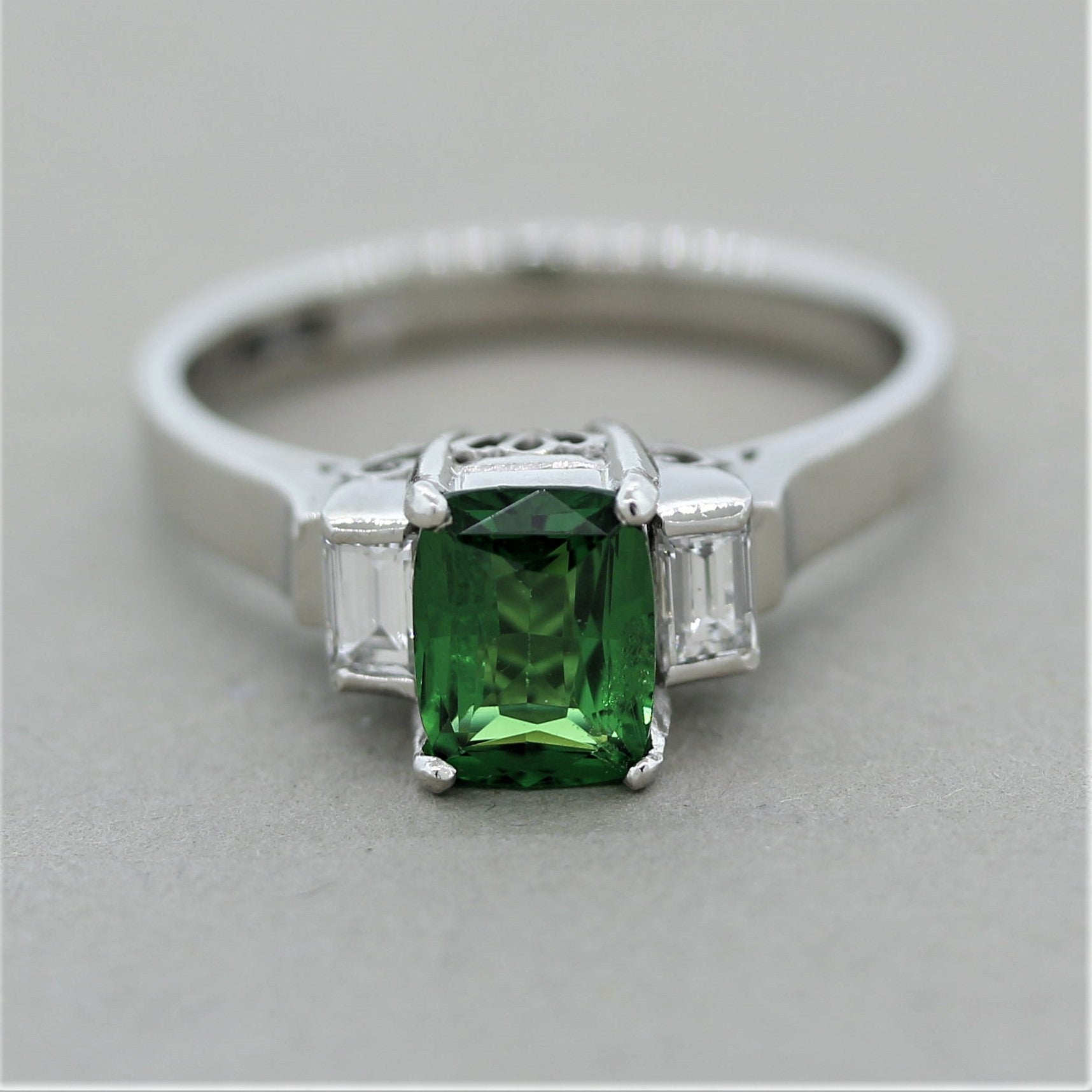 Tsavorite Diamond Platinum 3-Stone Ring