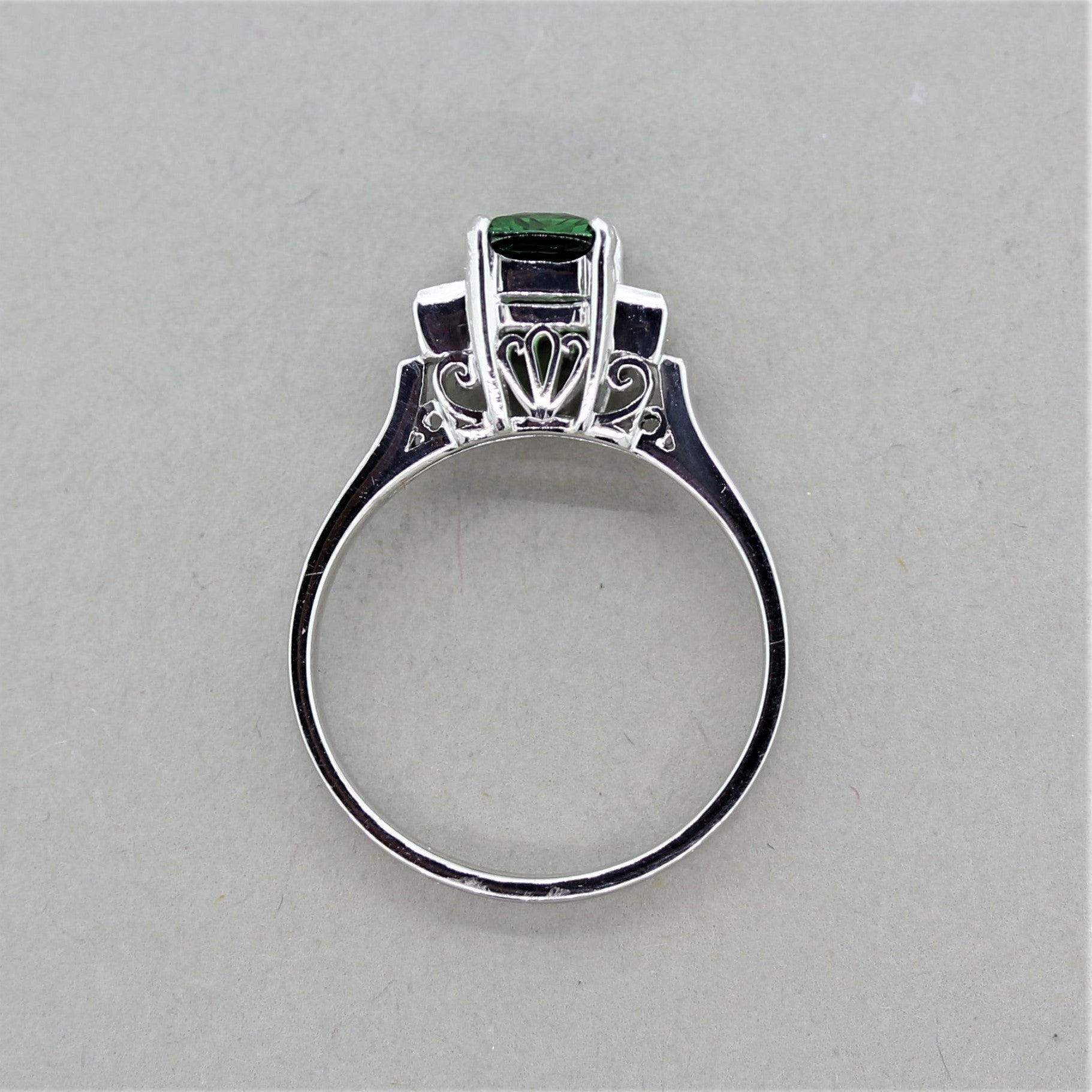 Tsavorite Diamond Platinum 3-Stone Ring